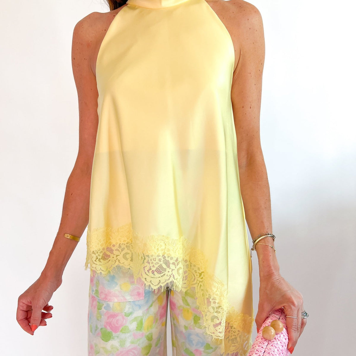 High Neck Asymmetric Lace Top - Swoon Boutique New Orleans