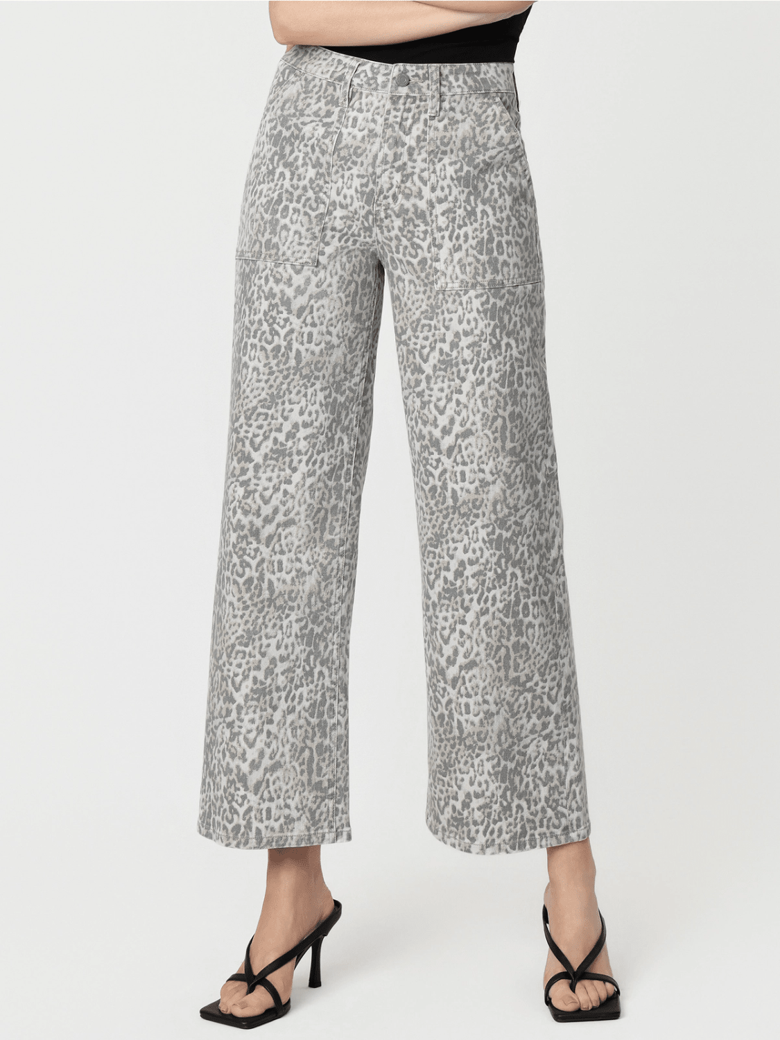 Leopard print high-rise wide-leg jeans