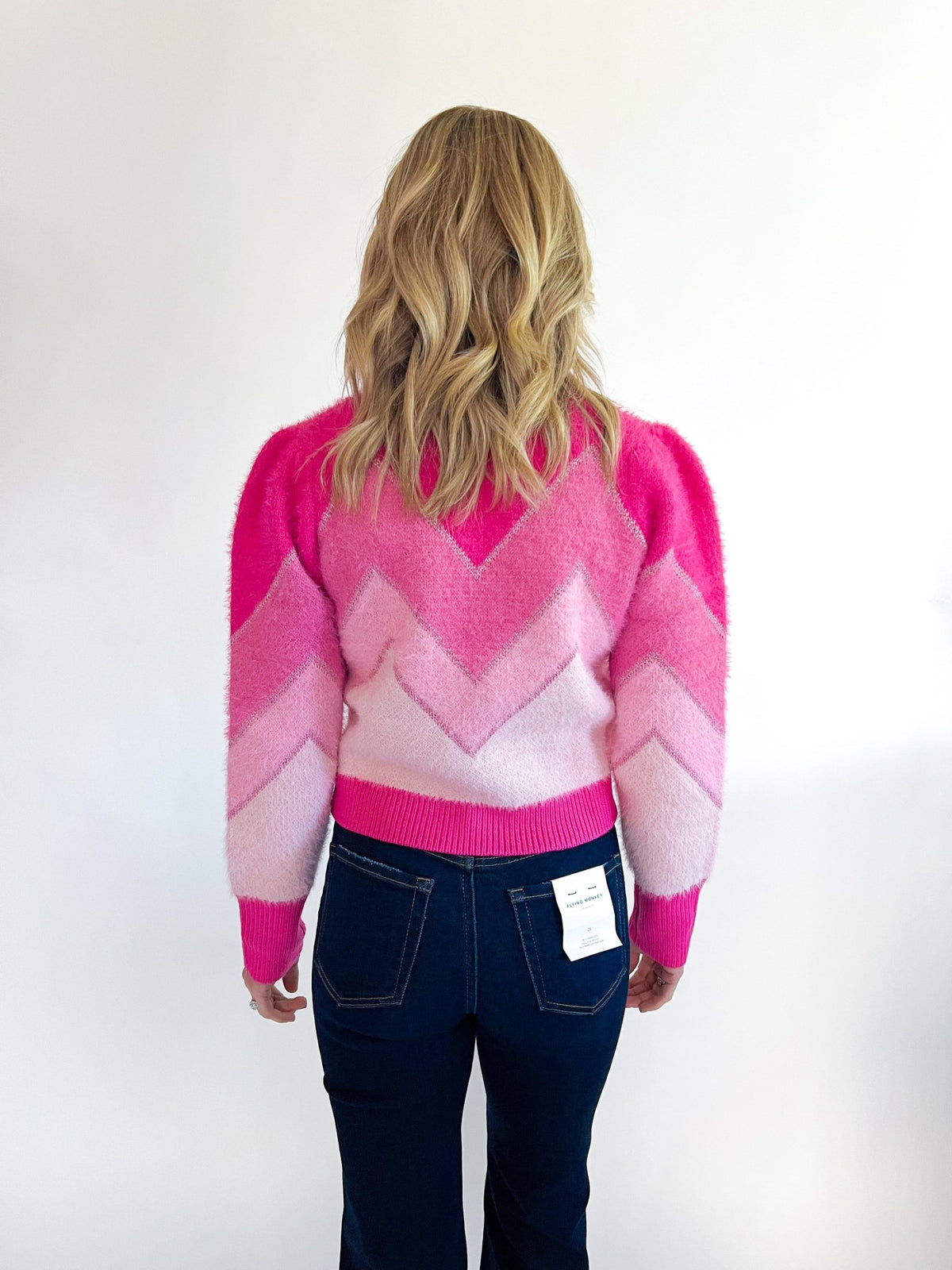 Hot Pink Fuzzy Chevron Sweater - Swoon Boutique New Orleans
