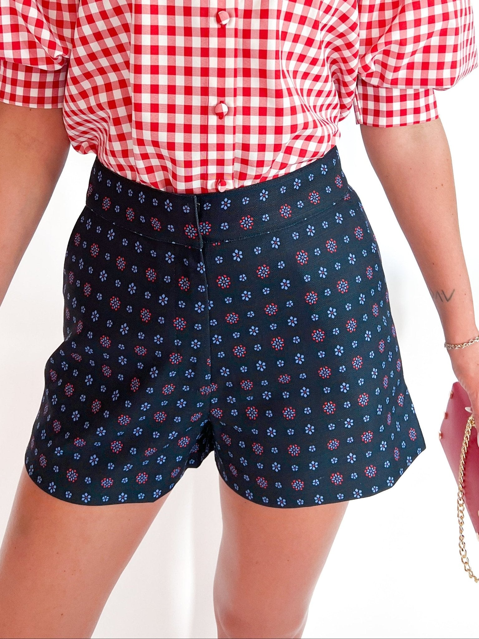 Blue multicolor scarf print shorts