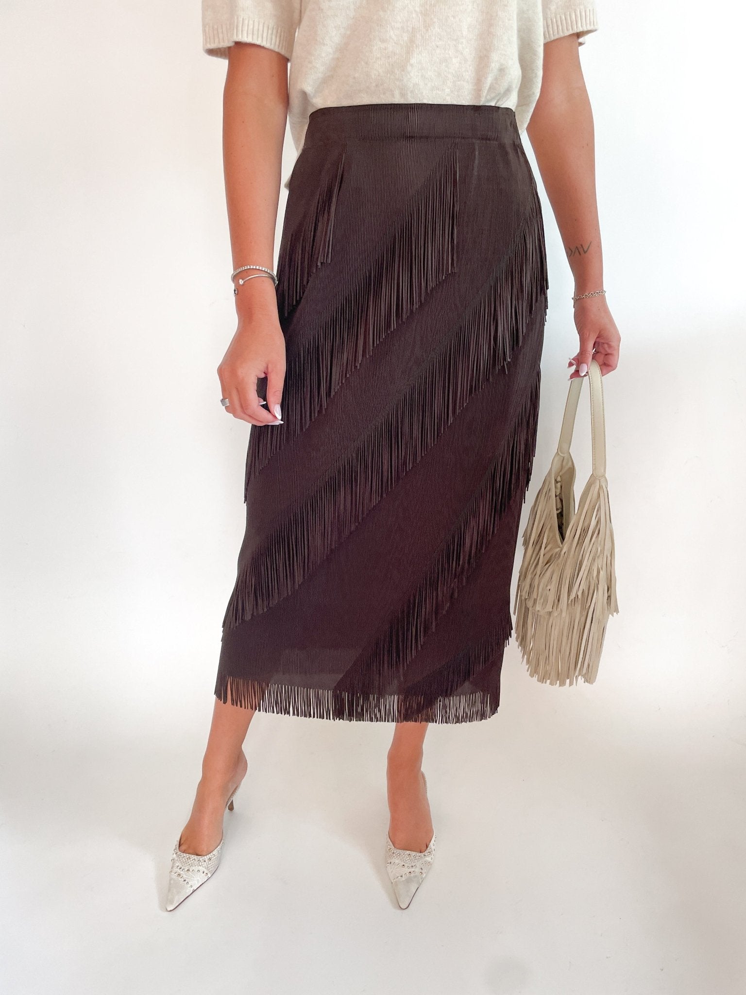 Kelly Plisse Fringe Skirt - Swoon Boutique New Orleans