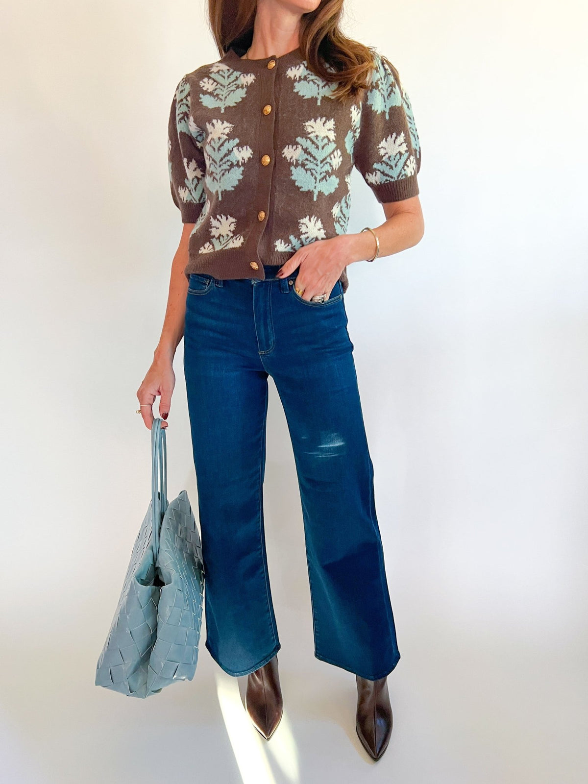 Leaf Print Knit Cardigan - Swoon Boutique New Orleans