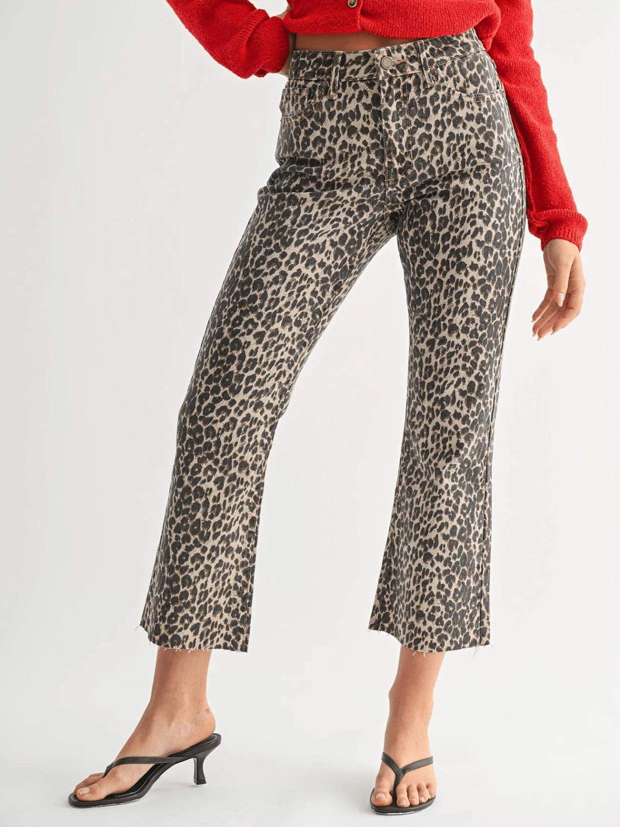 Animal print high-rise crop flare jeans