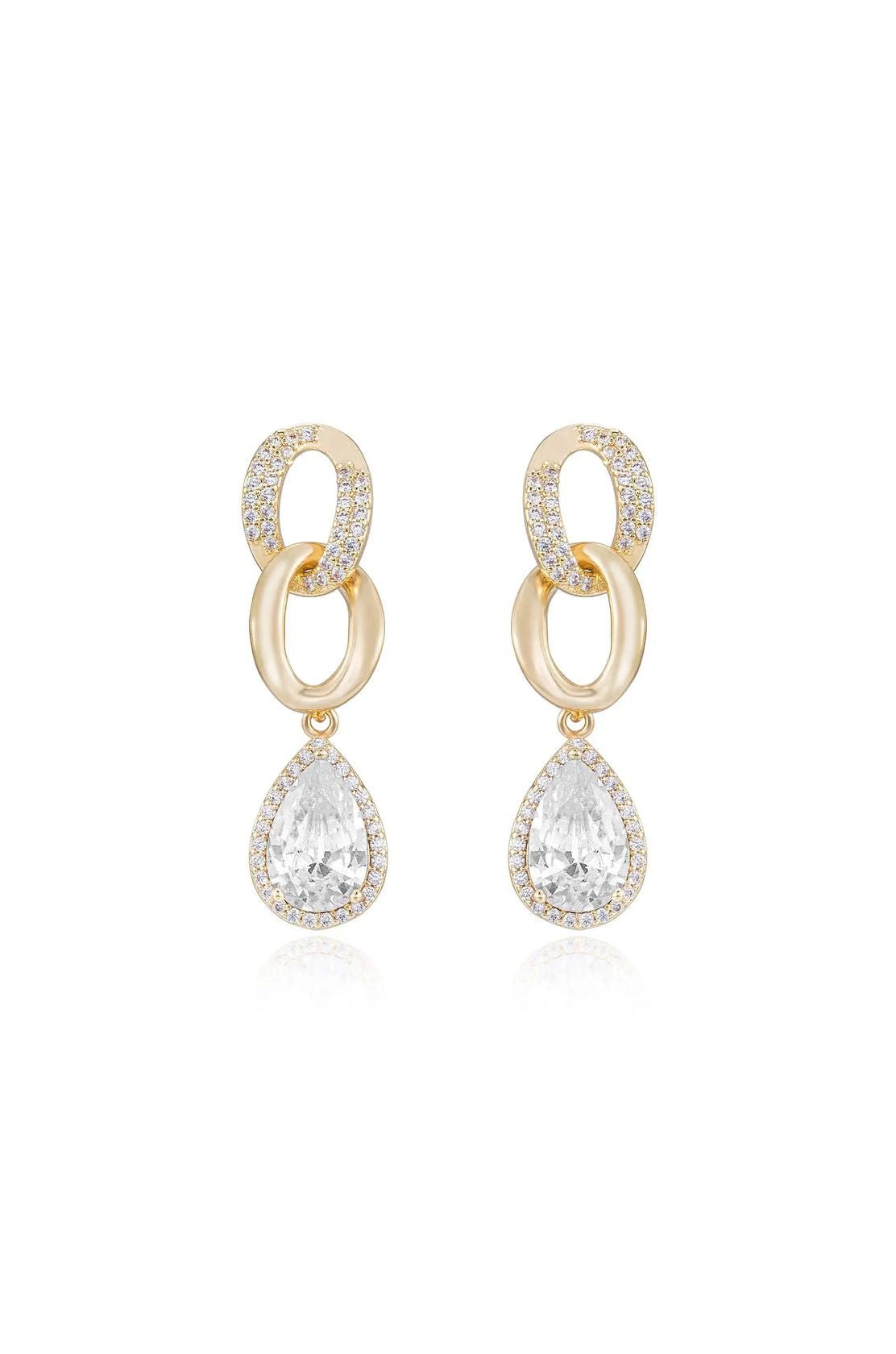 Gold-plated linked crystal drop earrings