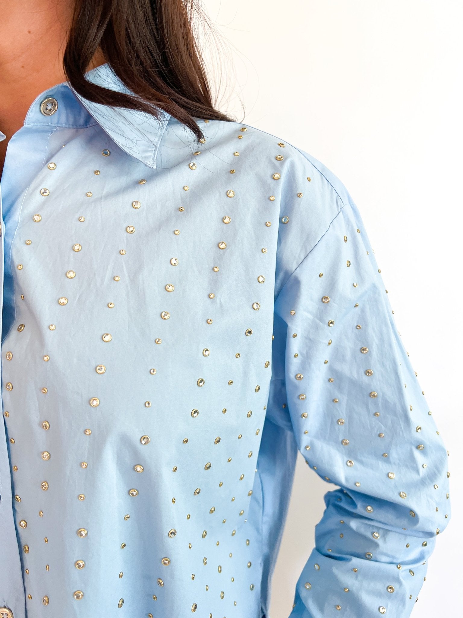 Lisa Embellished Button Up Top - Swoon Boutique New Orleans