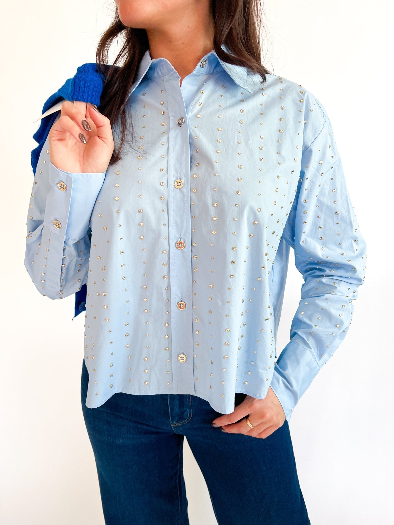 Lisa Embellished Button Up Top - Swoon Boutique New Orleans