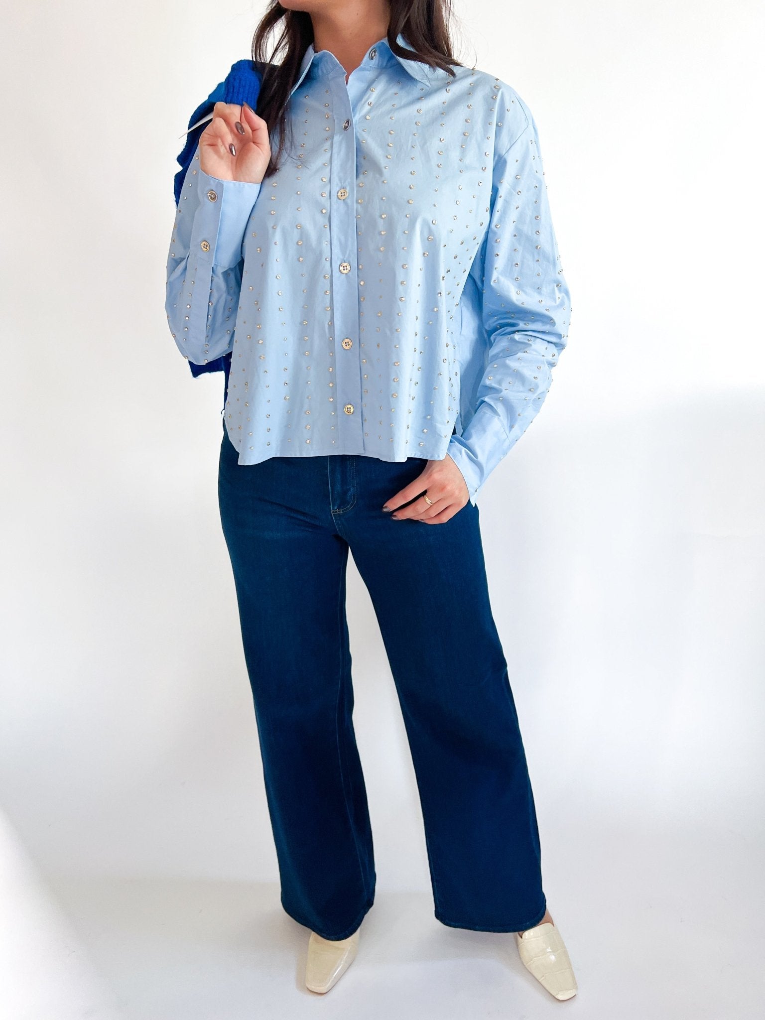 Lisa Embellished Button Up Top - Swoon Boutique New Orleans