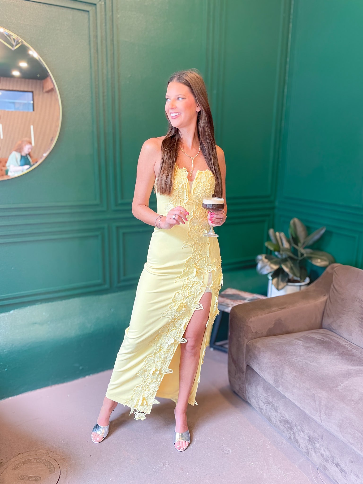 Low V Strapless Maxi Dress with Slit - Swoon Boutique New Orleans