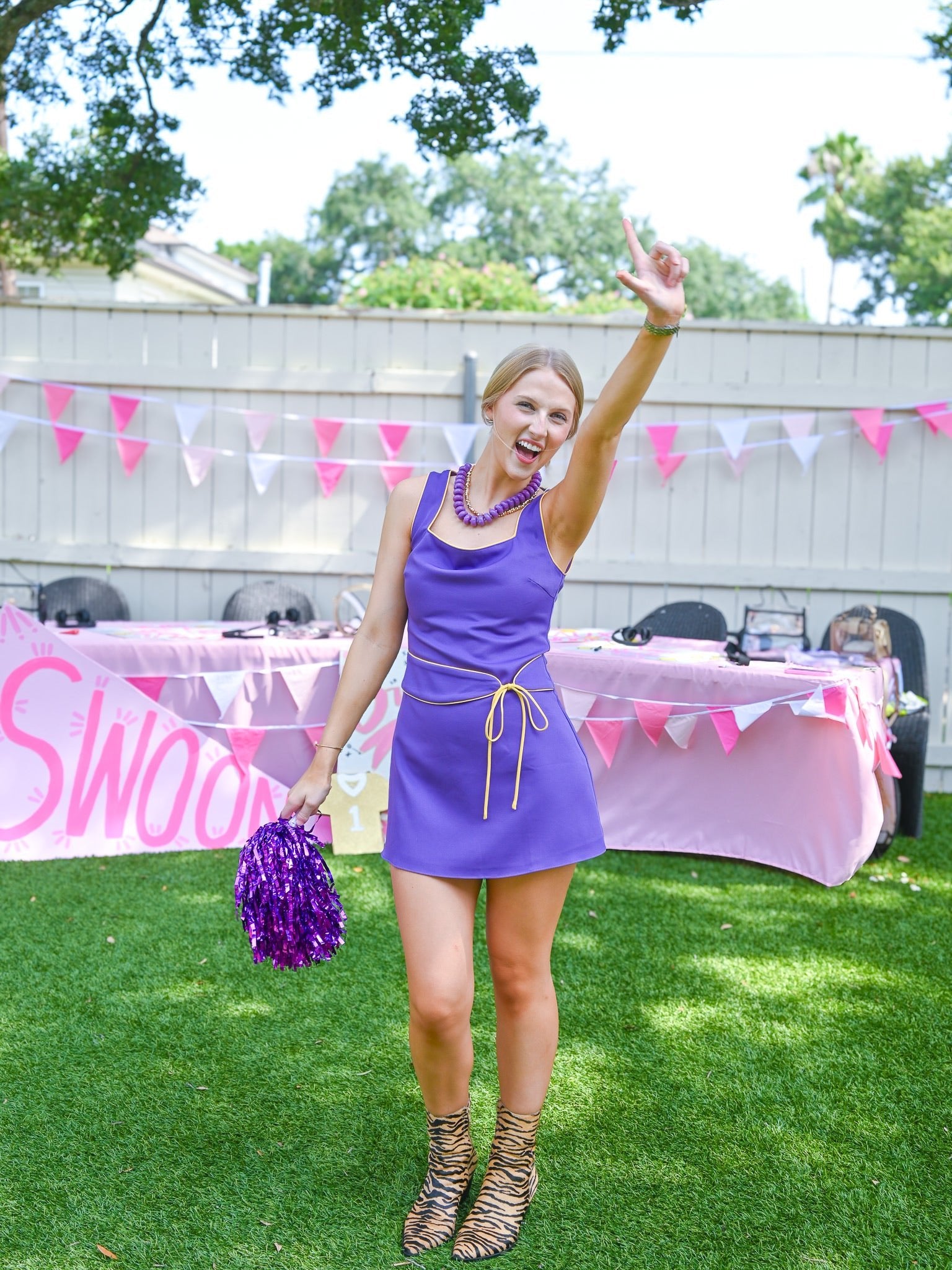 LSU Contrast Trim Mini Dress - Swoon Boutique New Orleans