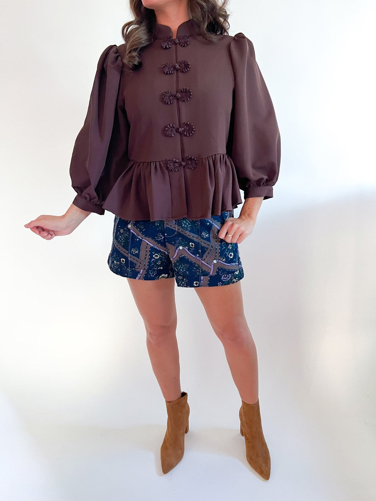 Mandarin Collar Peplum Top - Swoon Boutique New Orleans