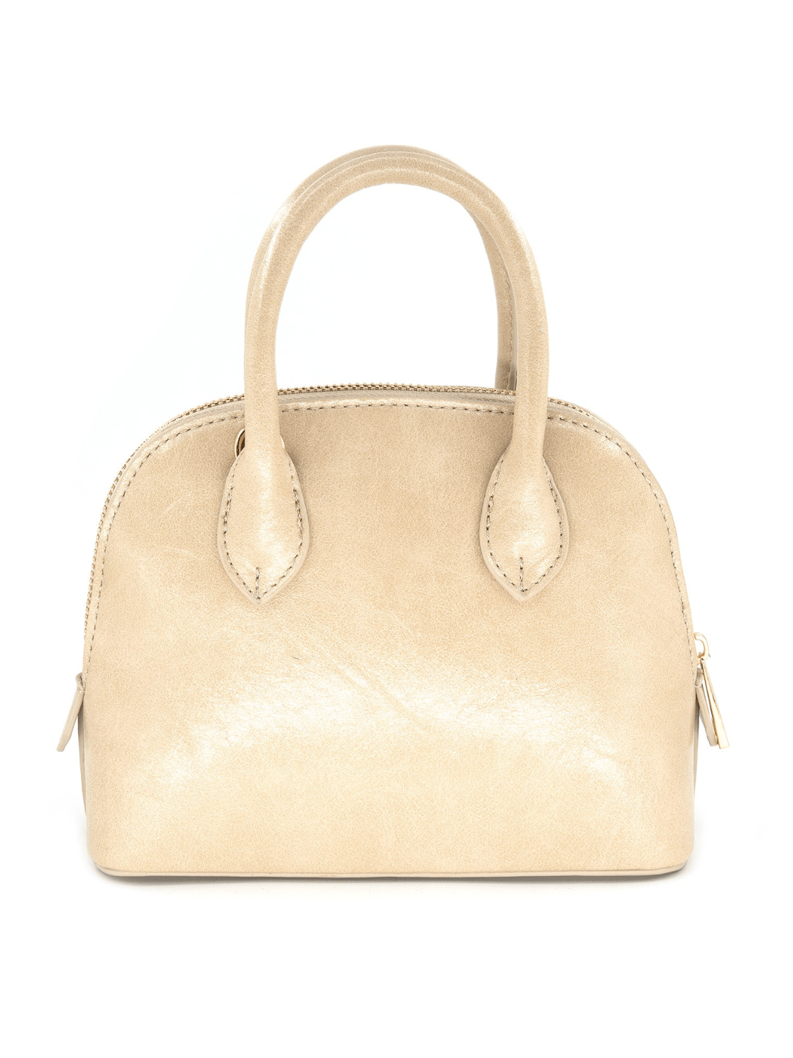 Beige structured mini top handle satchel