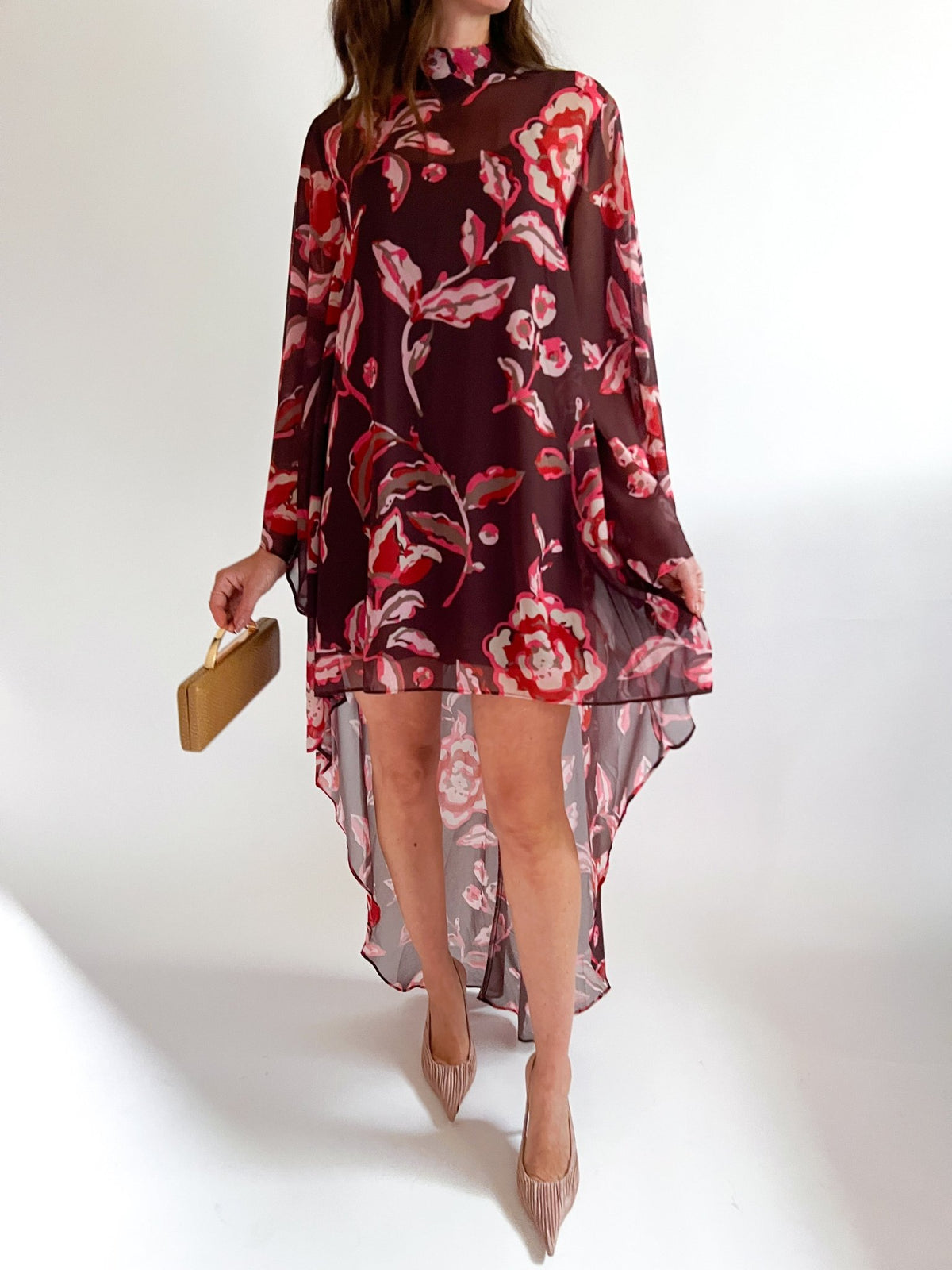 Mock Neck High Low Floral Dress - Swoon Boutique New Orleans