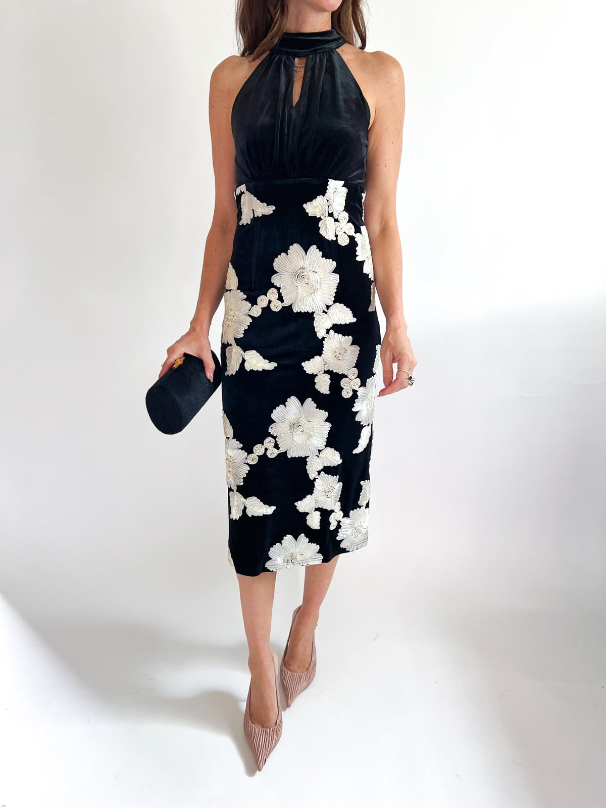 Oaklyn Flower Embellished Halter Dress - Swoon Boutique New Orleans