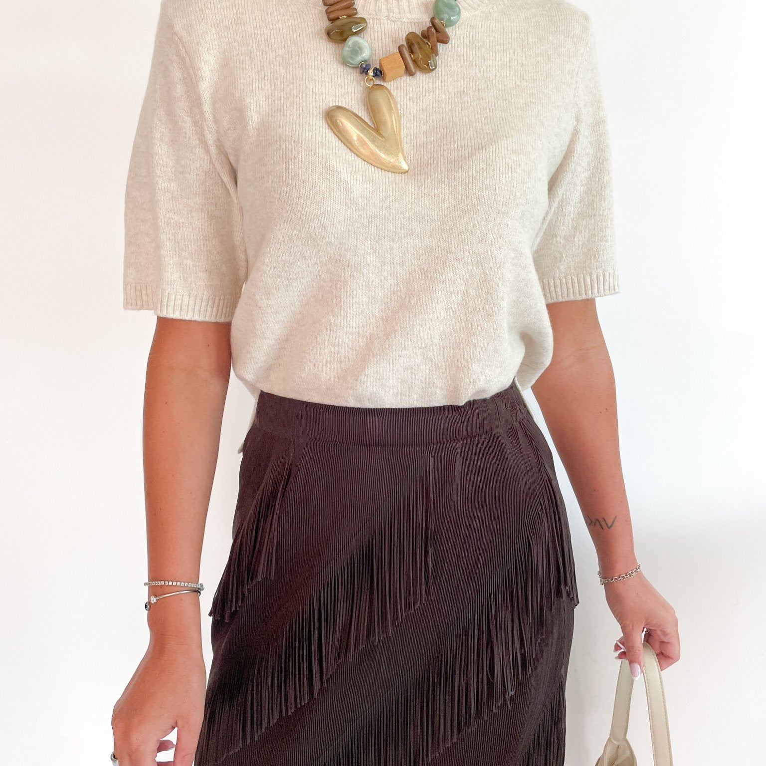 Cocoa brown sweater tee with ribbed crew neckline