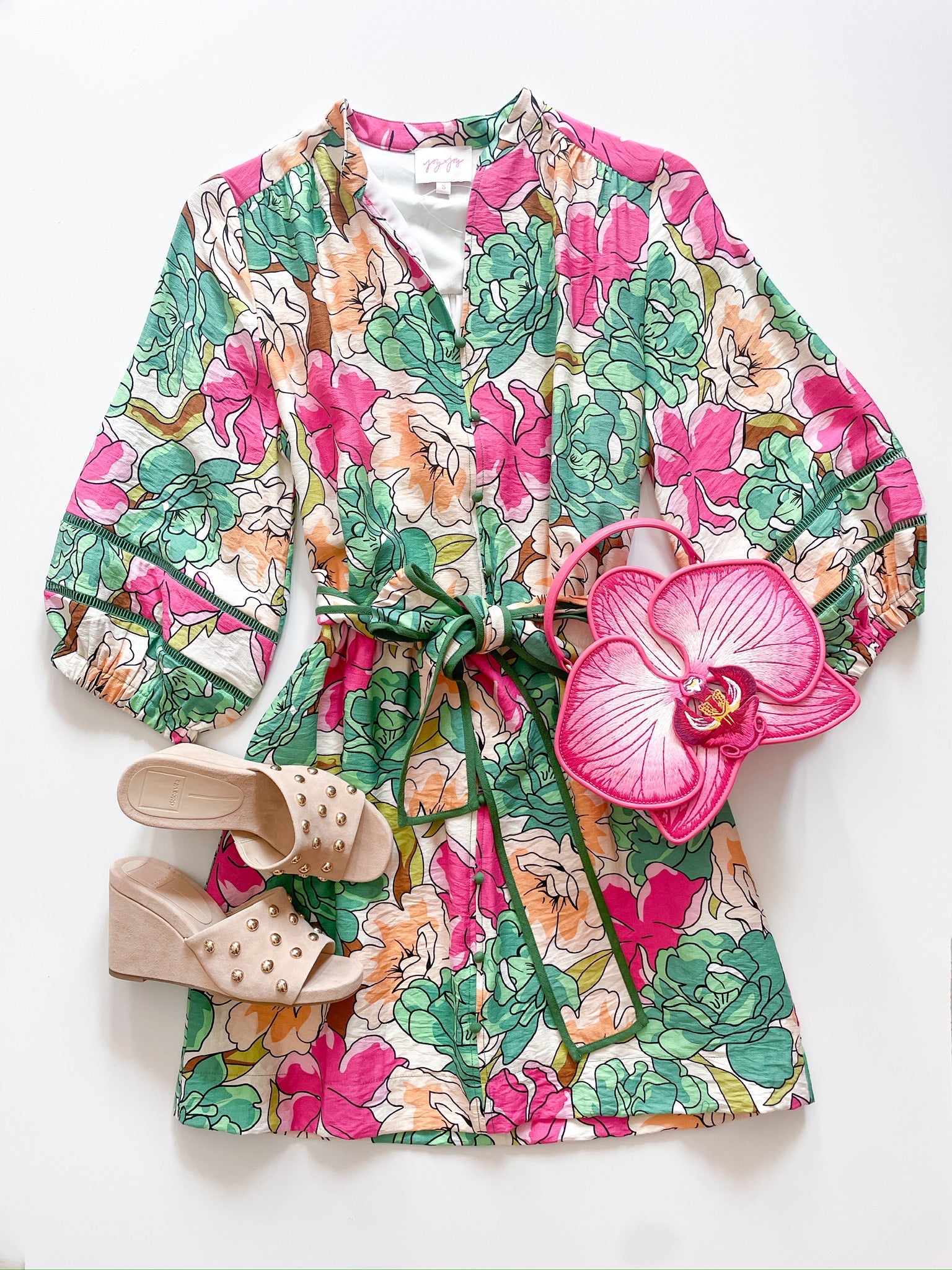 Petal Pop Front Split Button Dress - Swoon Boutique New Orleans