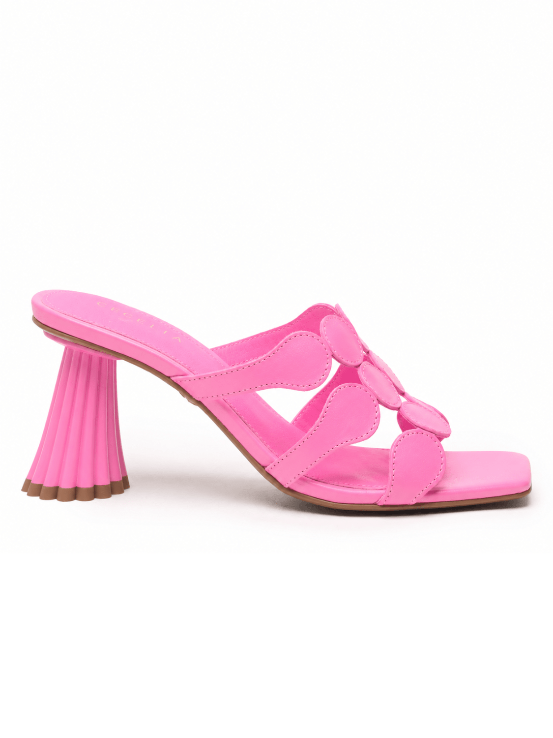 Pink Jessica Flare Heel with sculptural flare heel and cutout detail in bright pink