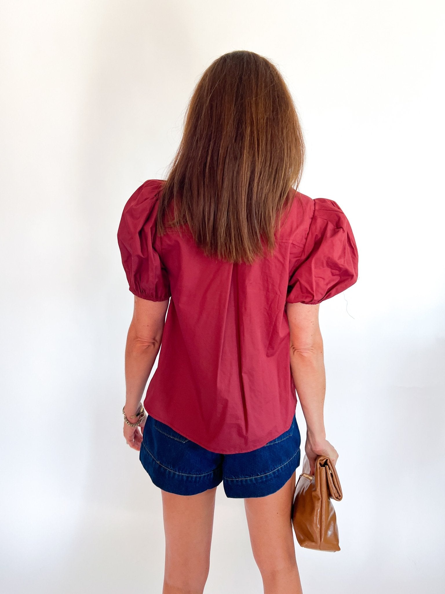 Pintuck Puff Sleeve Button Front Top - Swoon Boutique New Orleans