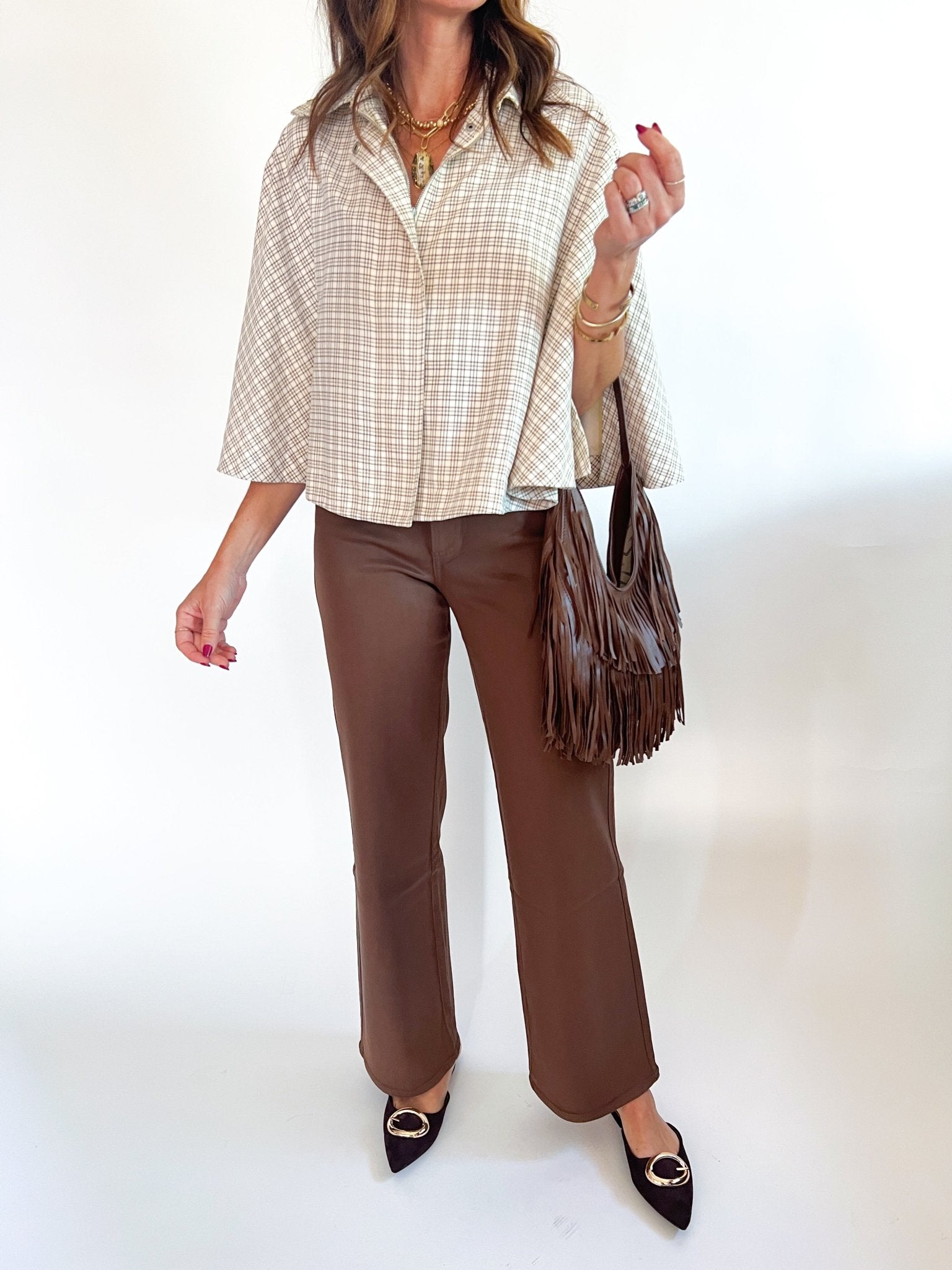Plaid Poncho Button Down Top - Swoon Boutique New Orleans