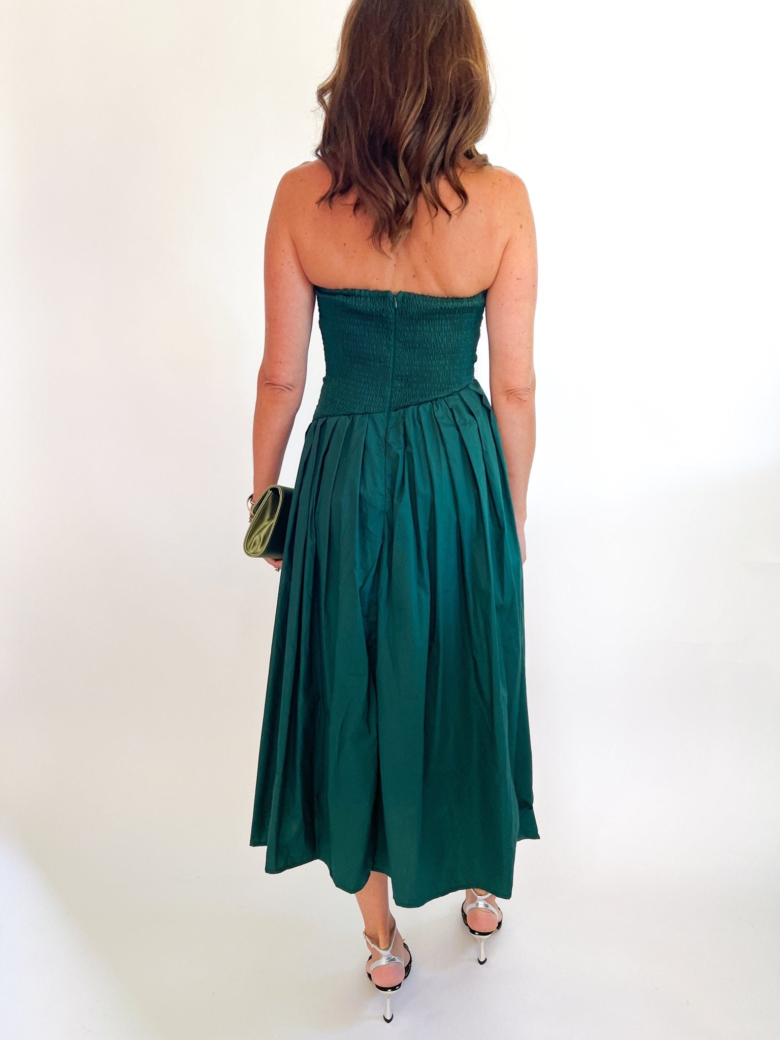 Pleated Strapless Midi Dress - Swoon Boutique New Orleans