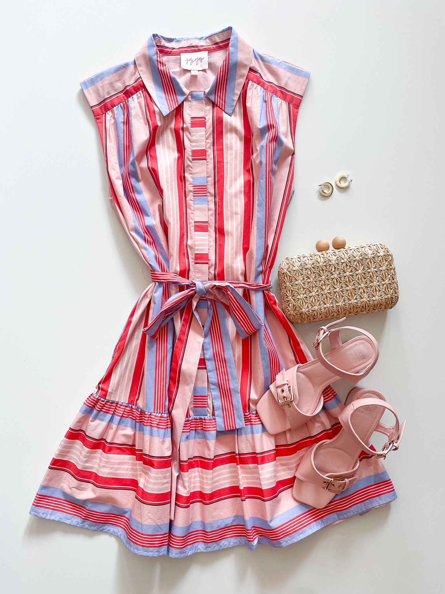 Red Stripe Sleeveless Shirt Dress - Swoon Boutique New Orleans