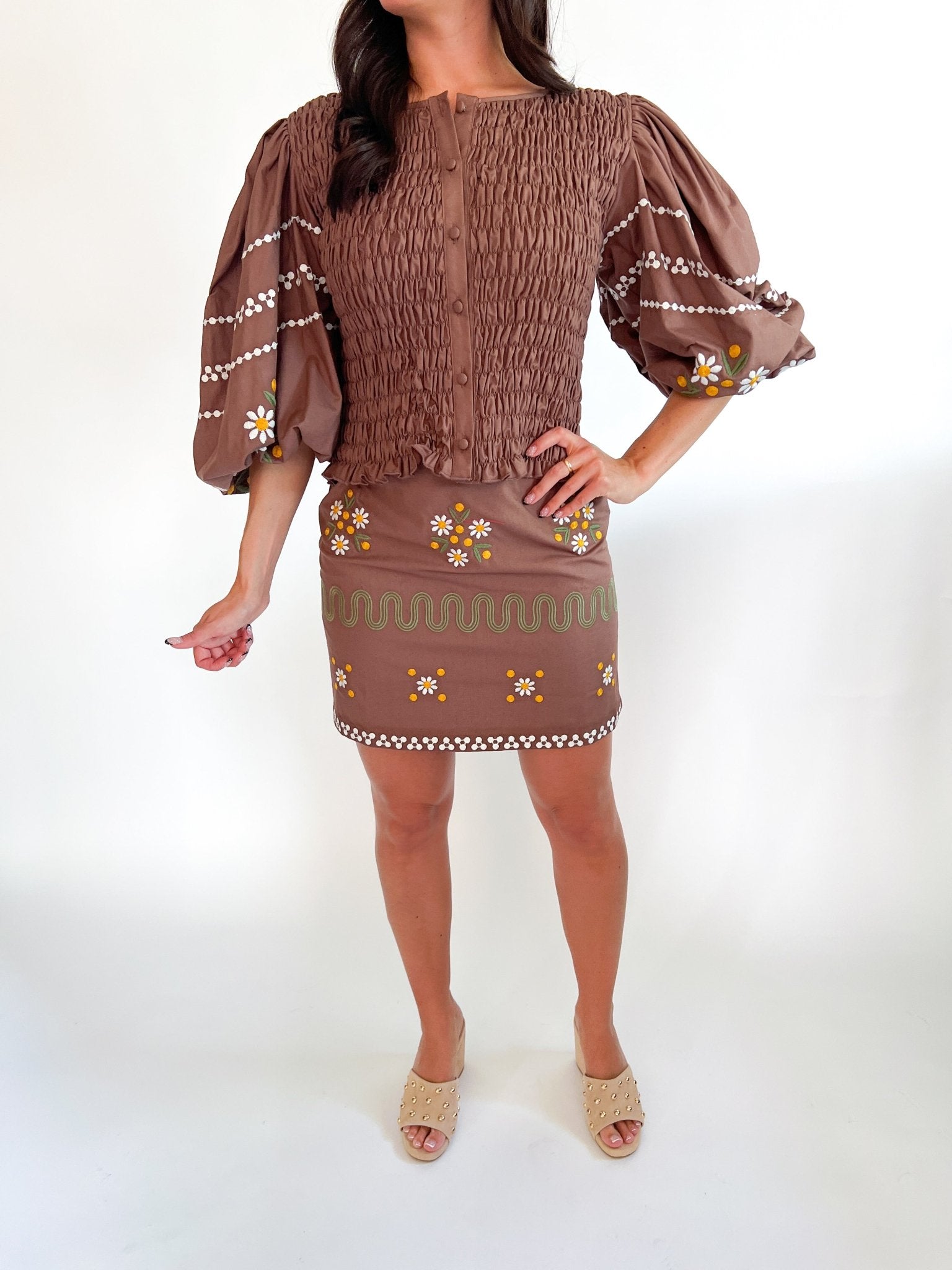 Roya Smocked Embroidered Top - Swoon Boutique New Orleans