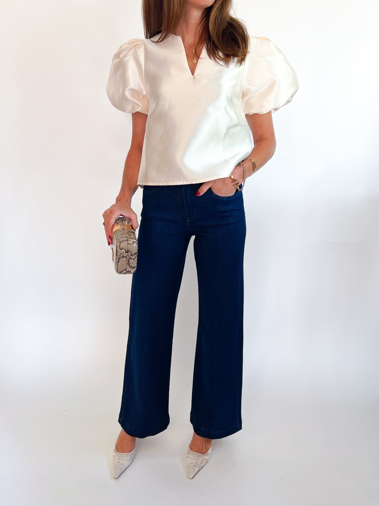 Satin Puff Sleeve Blouse - Swoon Boutique New Orleans