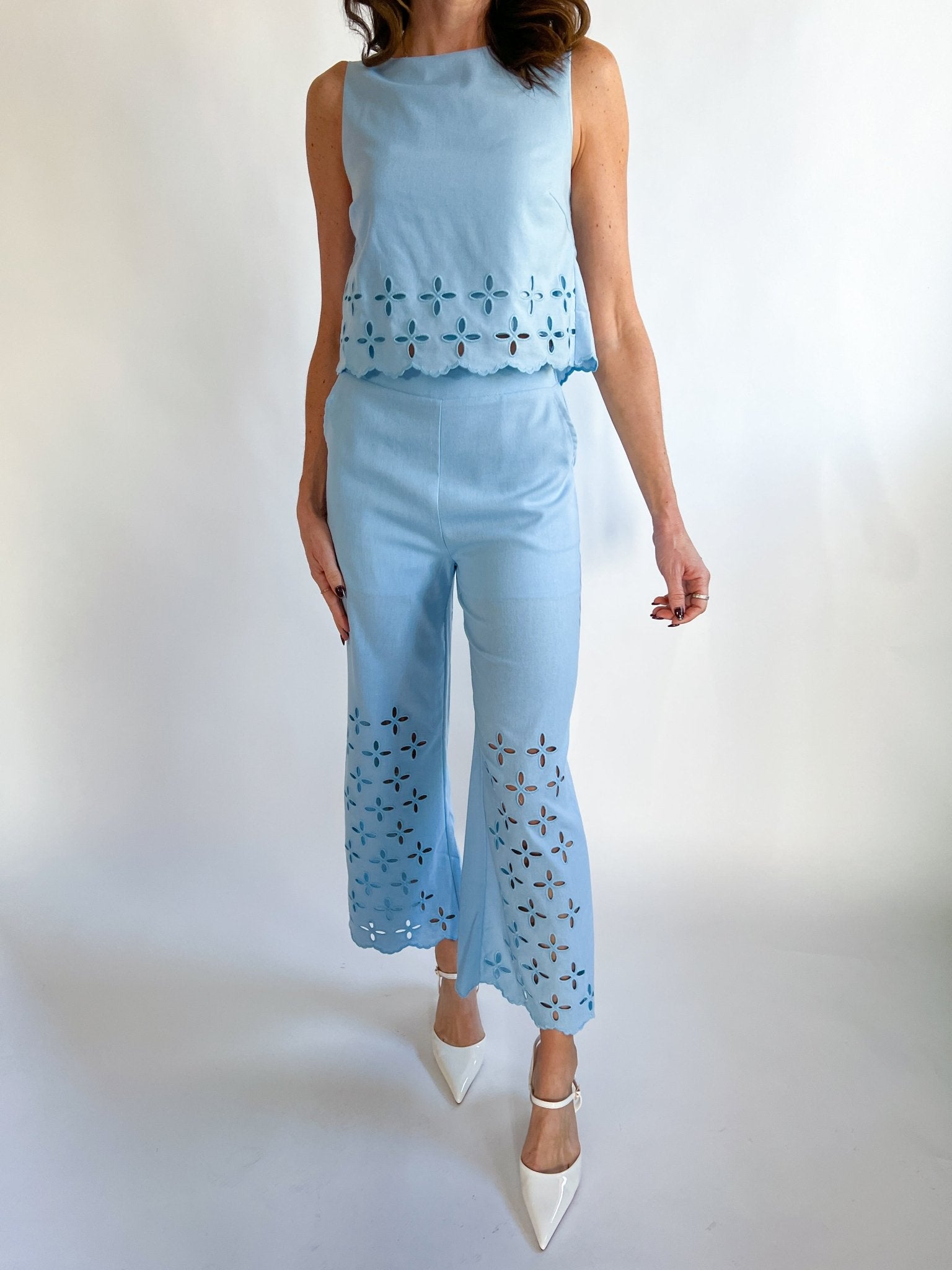 Scalloped Embroidered Pants - Swoon Boutique New Orleans