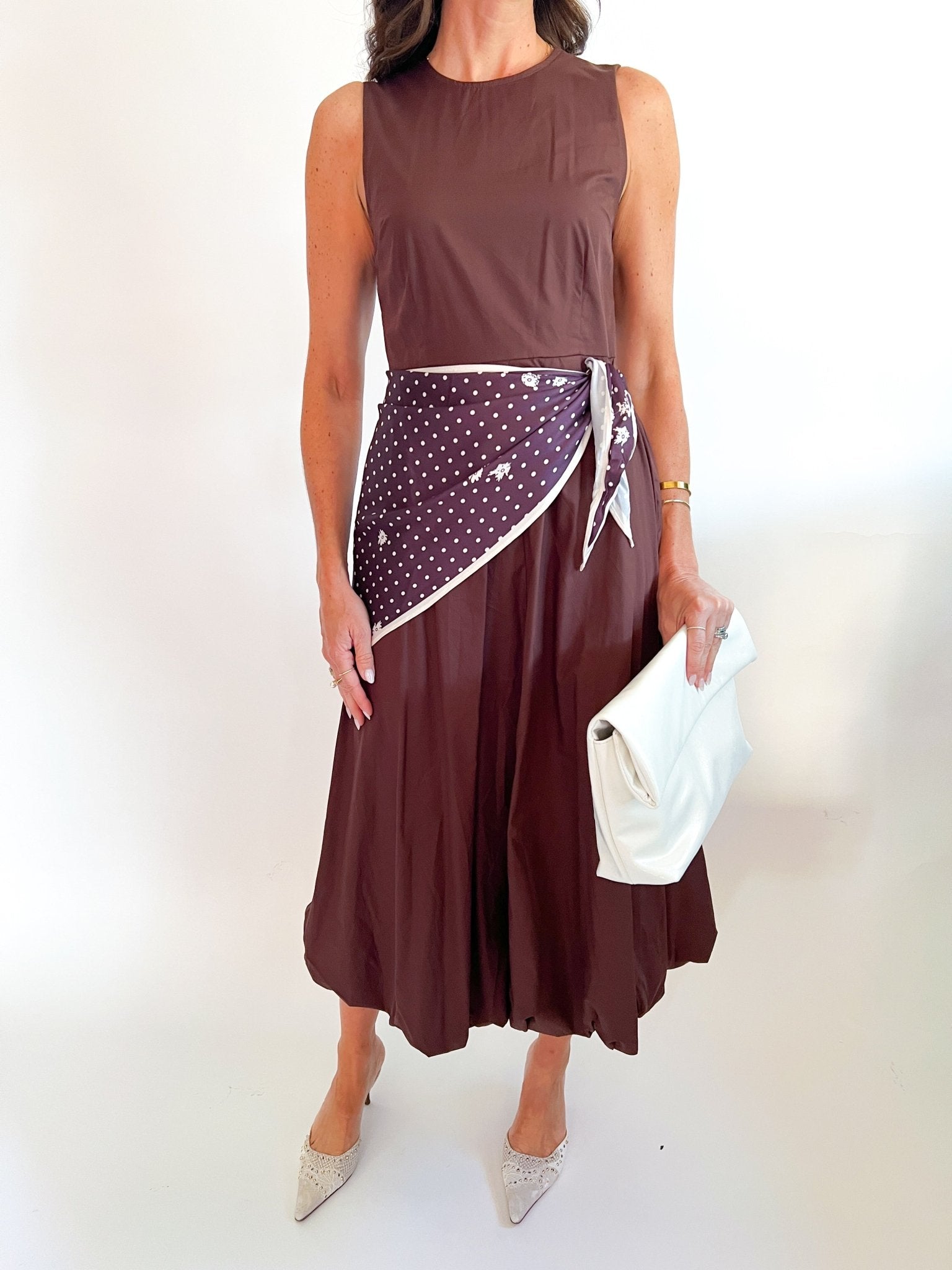 Scarf Detail Bubble Midi Dress - Swoon Boutique New Orleans