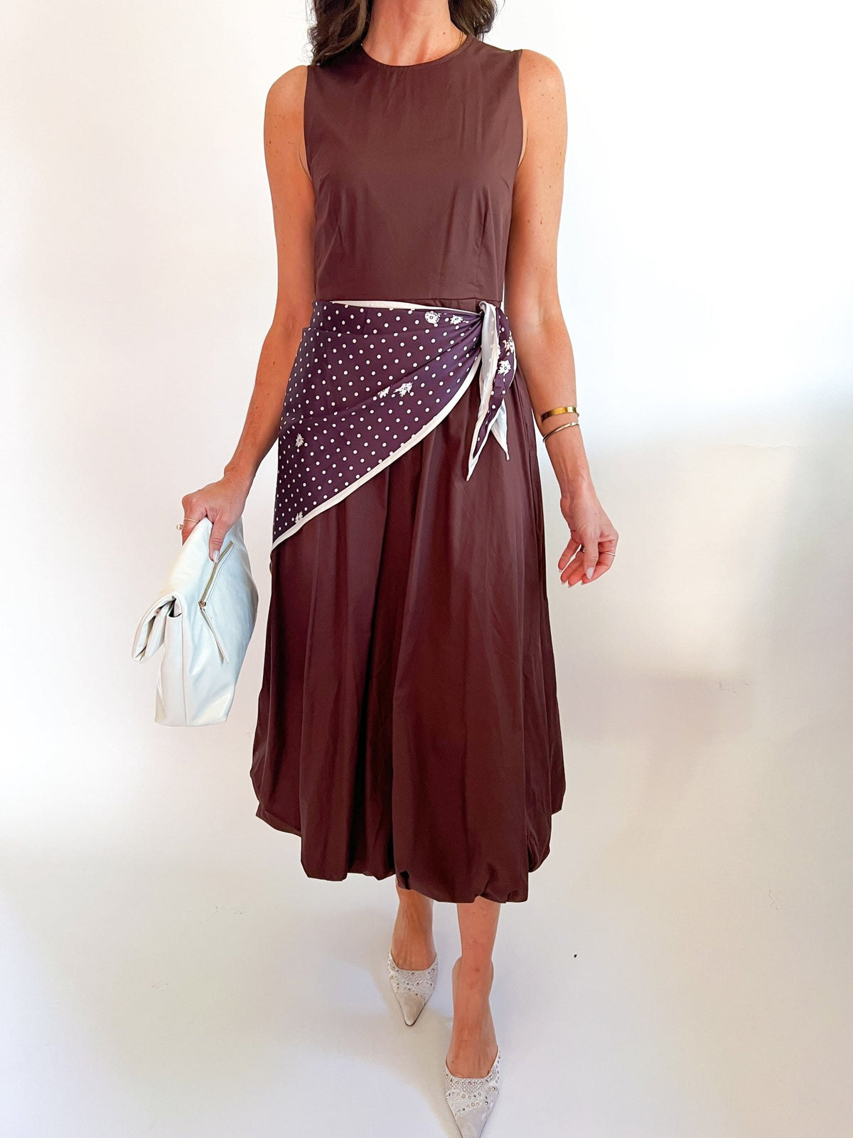Scarf Detail Bubble Midi Dress - Swoon Boutique New Orleans