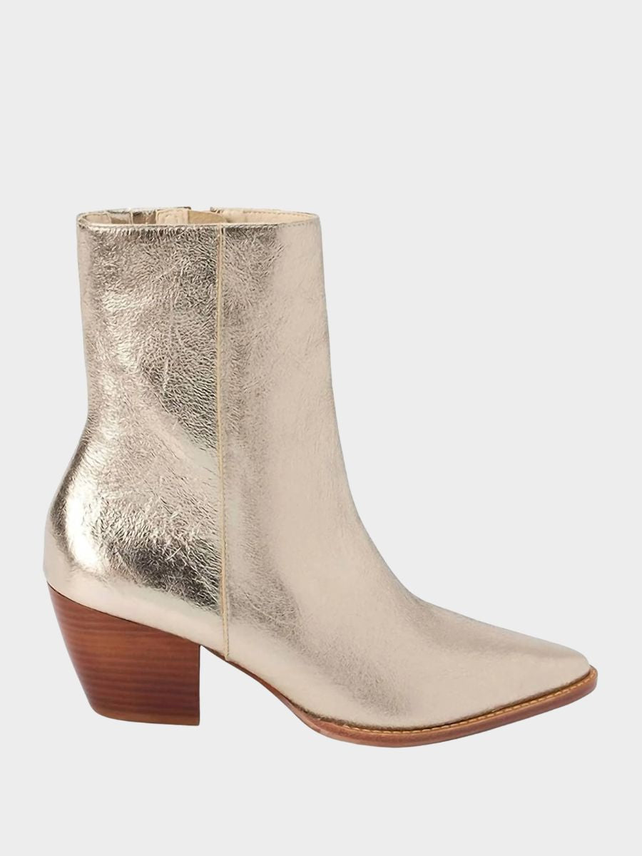 Gold crinkle ankle boots with block heel