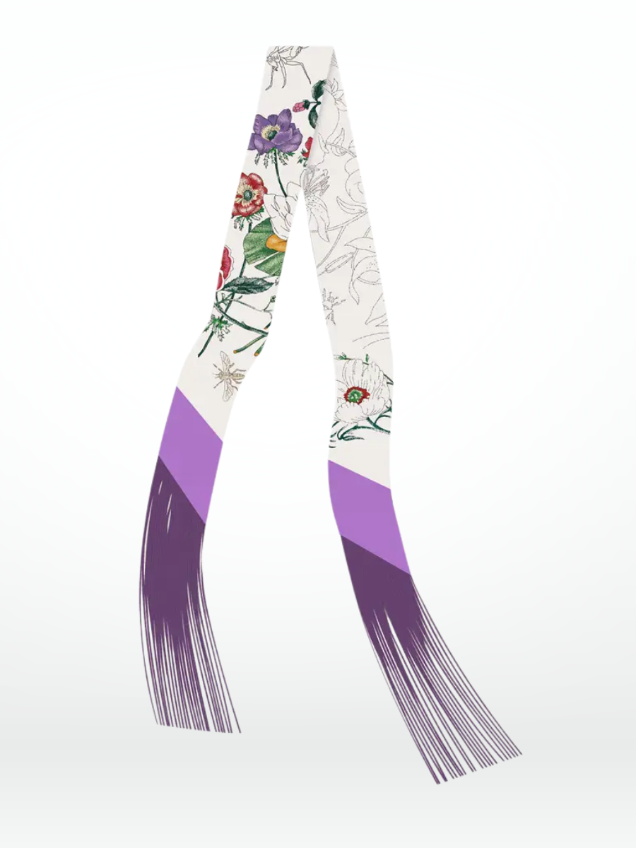 Floral fringe scarf with purple accents