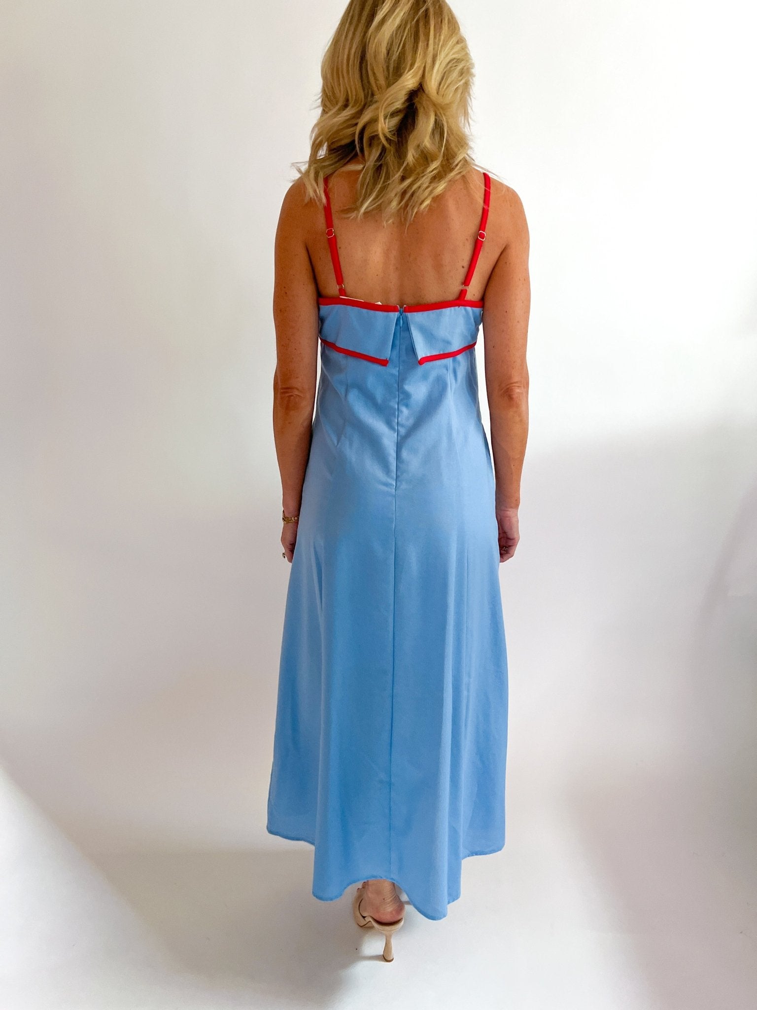 Sky Blue Contrast Trim Midi Dress - Swoon Boutique New Orleans