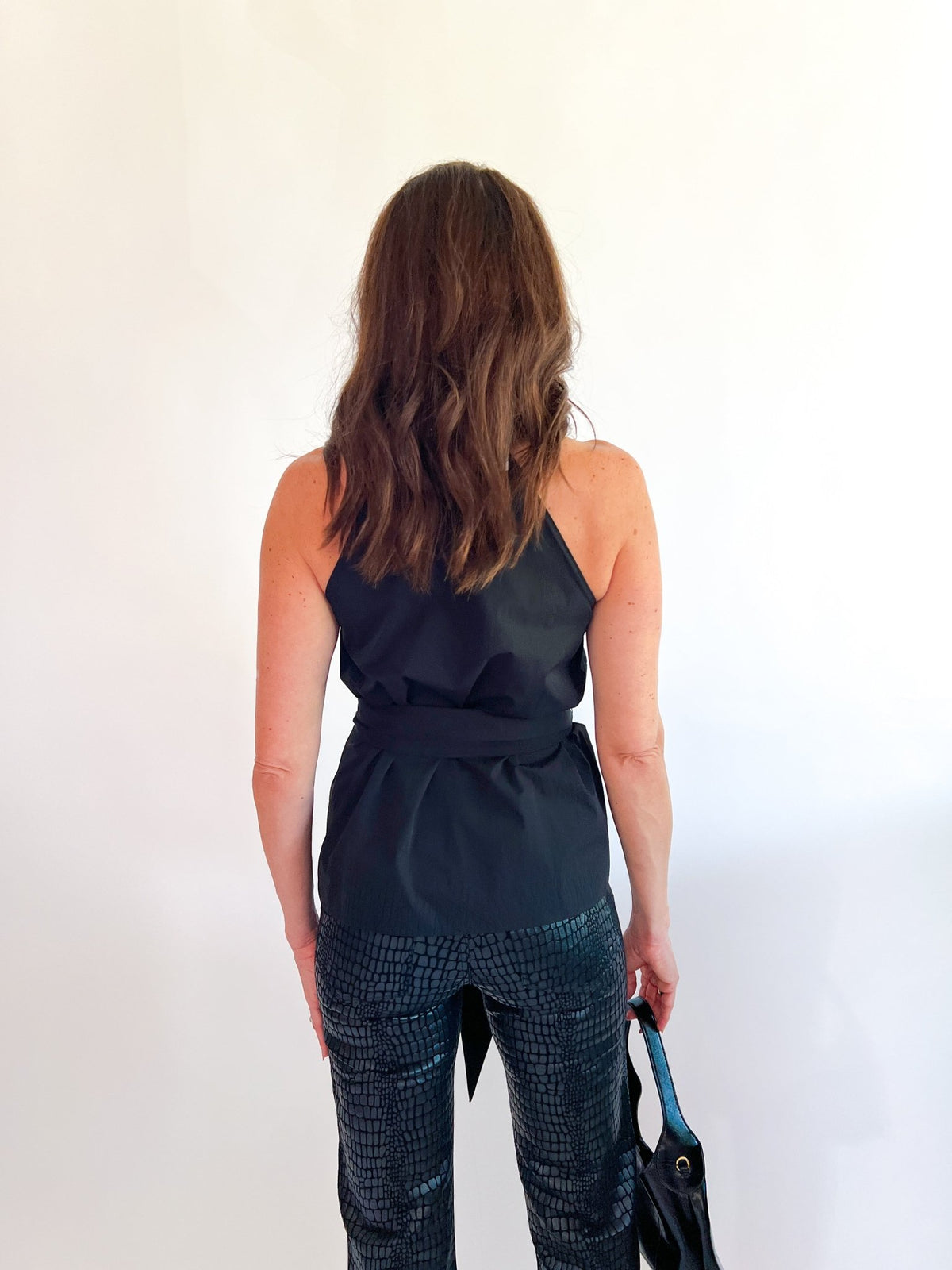 Sleeveless Collared Waist Tie Top - Swoon Boutique New Orleans