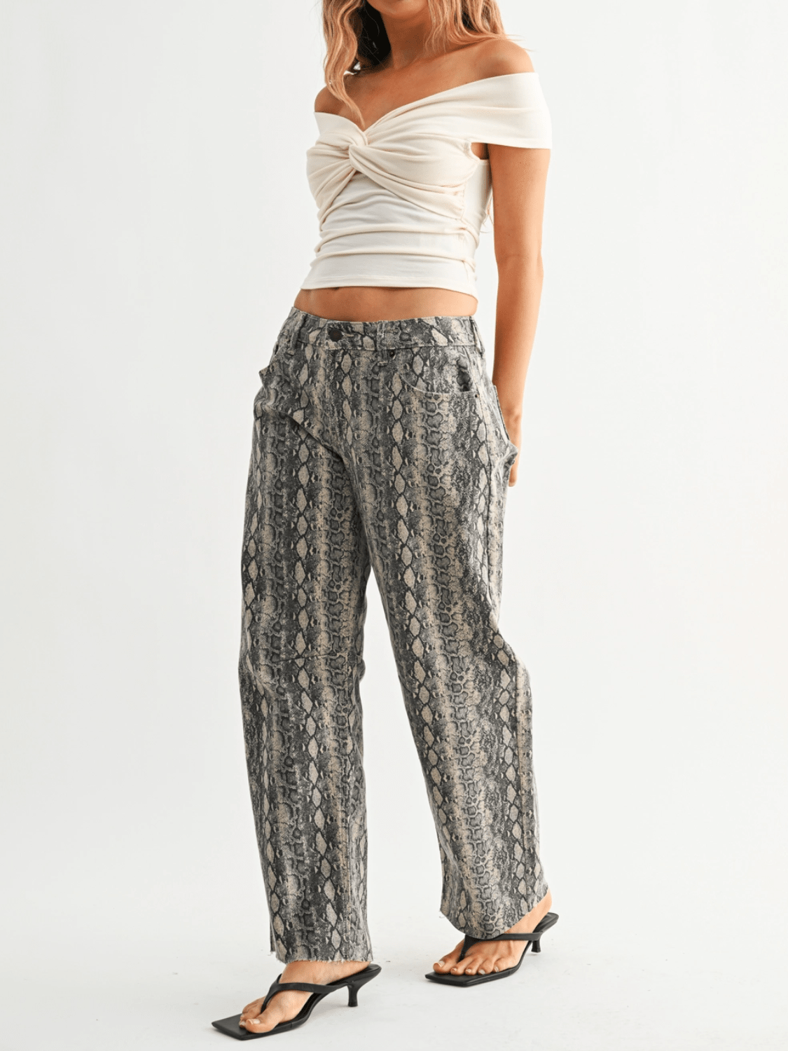 Snake Print Mid Rise Barrel - Swoon Boutique New Orleans