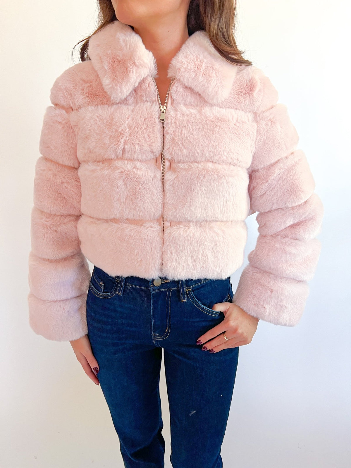 Soft Pink Faux Fur Cropped Jacket - Swoon Boutique New Orleans