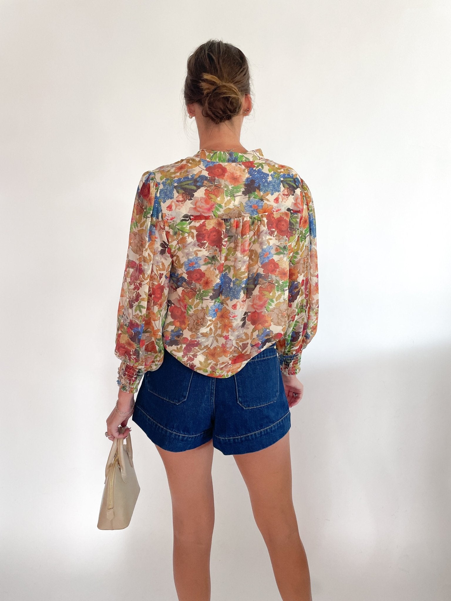 Split Neckline Button Blouse - Swoon Boutique New Orleans