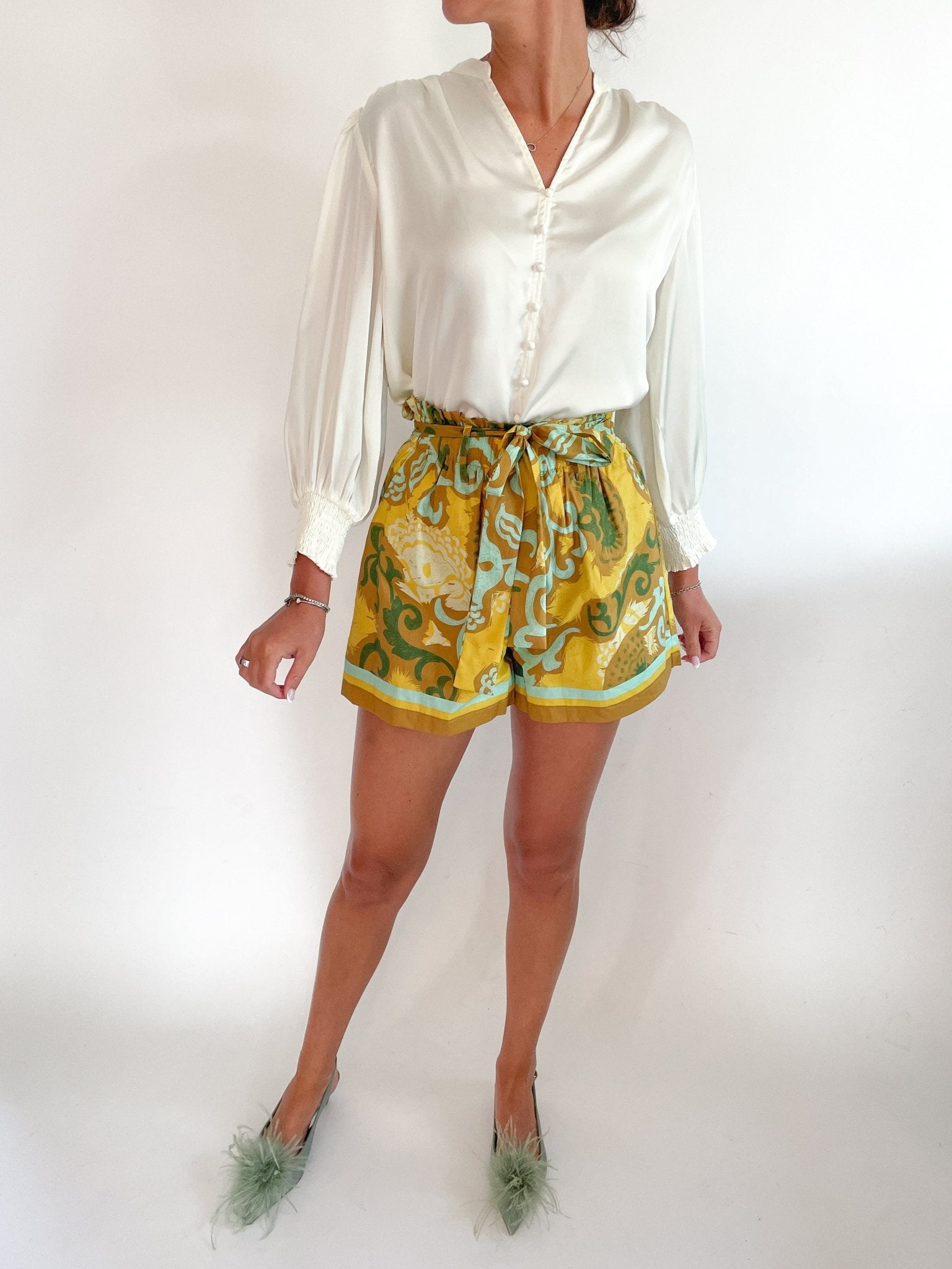 Split Neckline Button Blouse - Swoon Boutique New Orleans