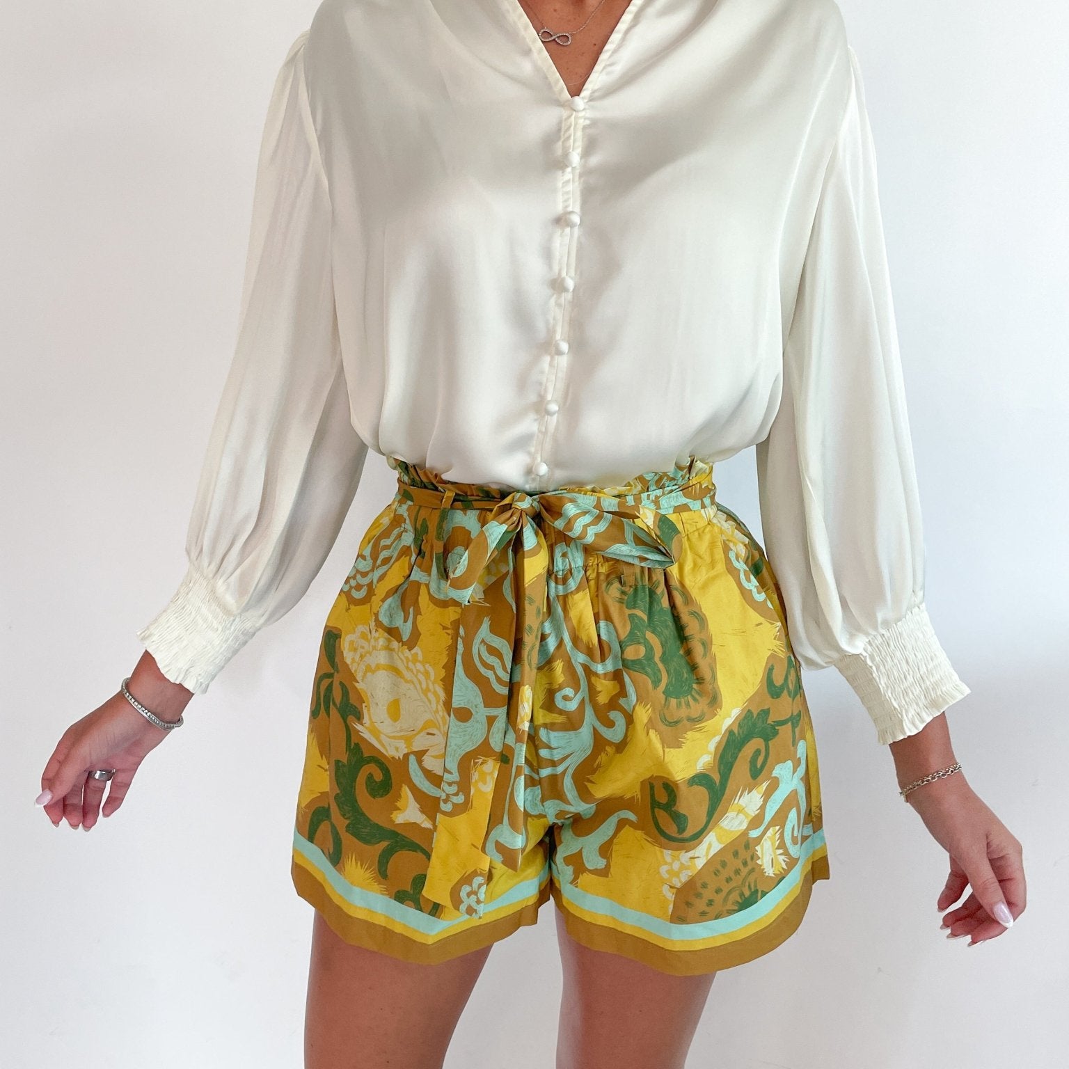 Split Neckline Button Blouse - Swoon Boutique New Orleans