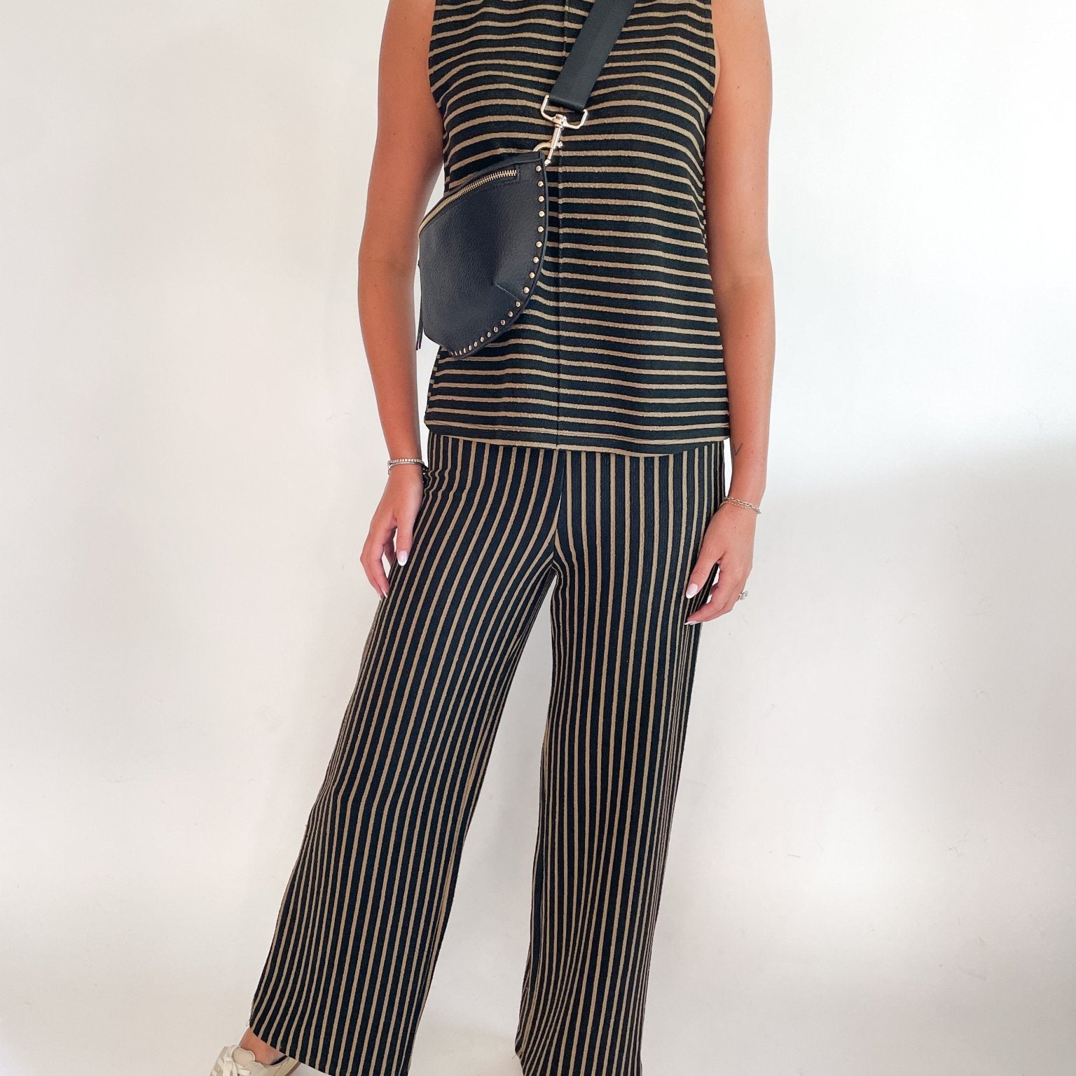 Black striped wide leg pants