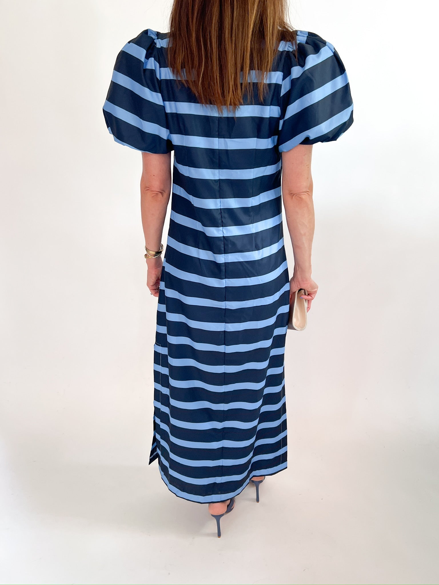 Striped Puff Sleeve Maxi Dress - Swoon Boutique New Orleans