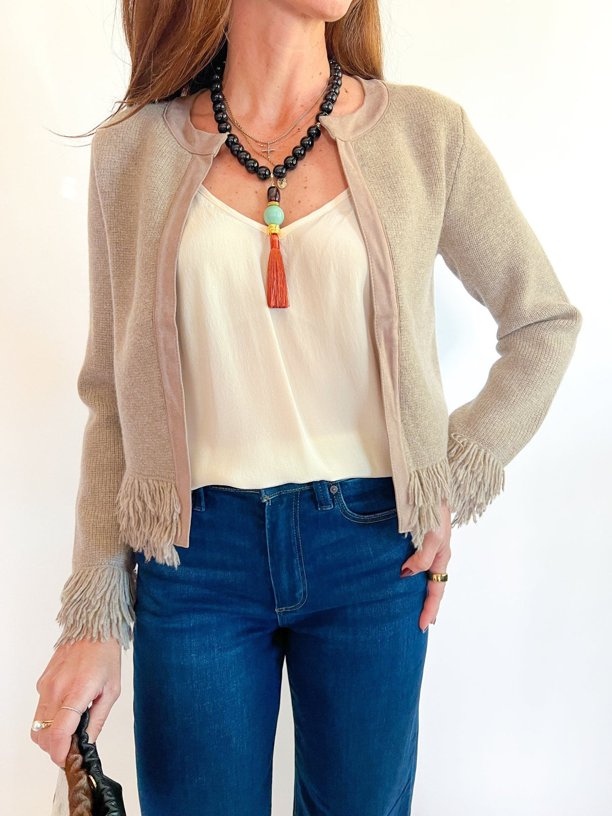 Suede Fringe Trim Cardigan - Swoon Boutique New Orleans