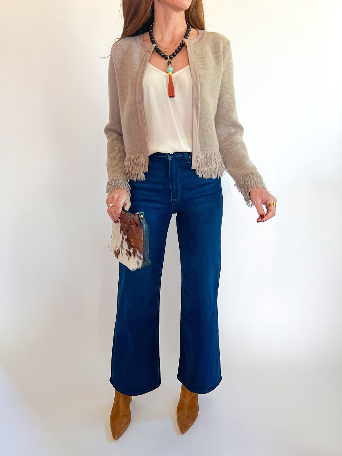 Suede Fringe Trim Cardigan - Swoon Boutique New Orleans
