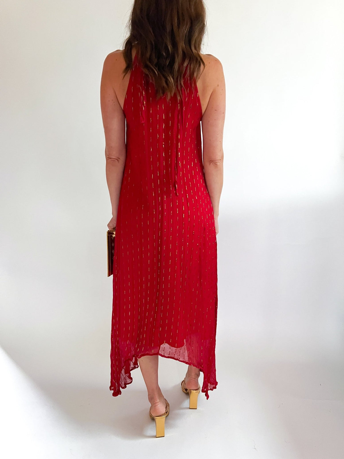 Sybil Metallic Halter Neck Maxi Dress - Swoon Boutique New Orleans