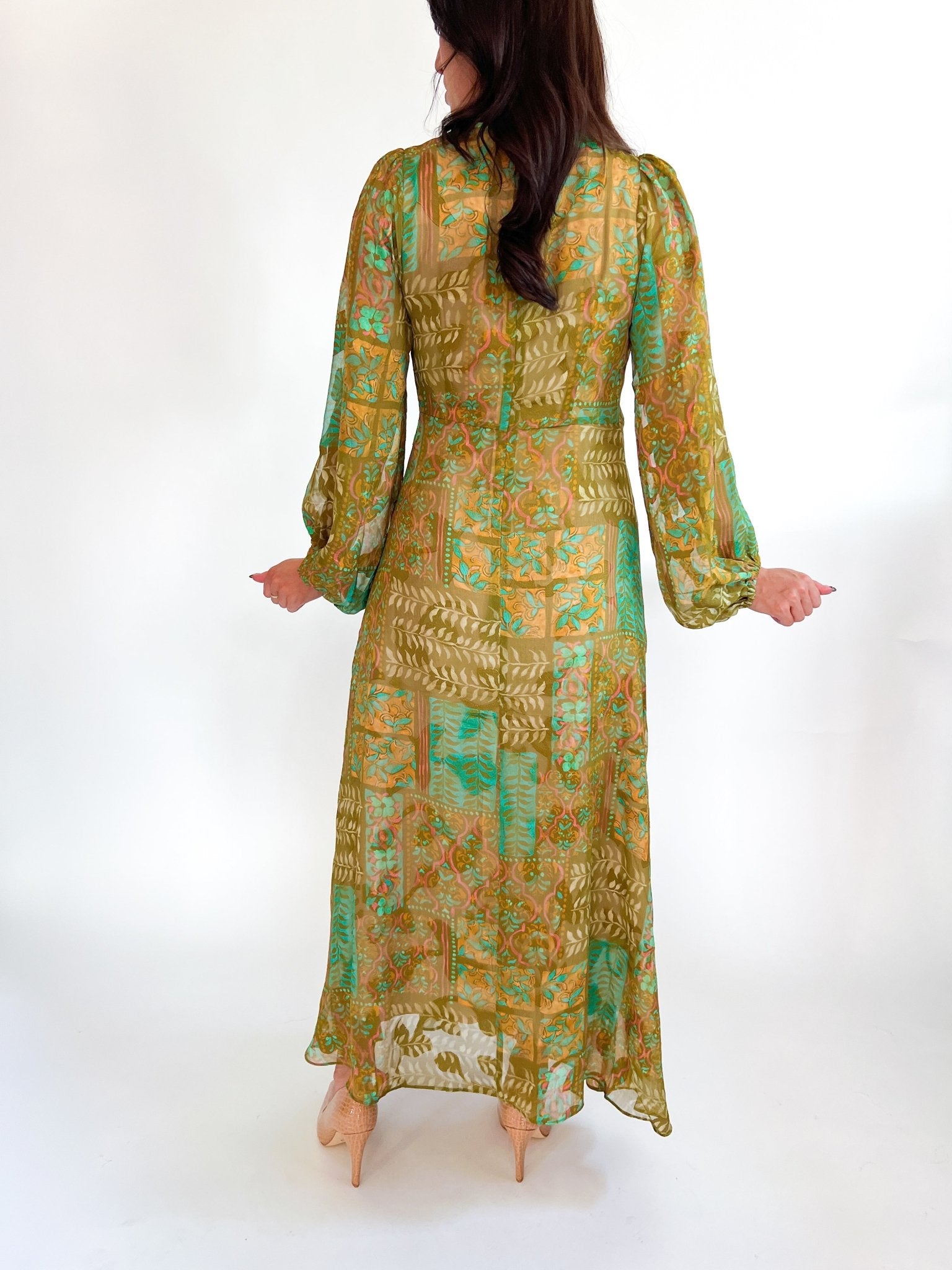 Tapestry Drape Pleated Maxi Dress - Swoon Boutique New Orleans