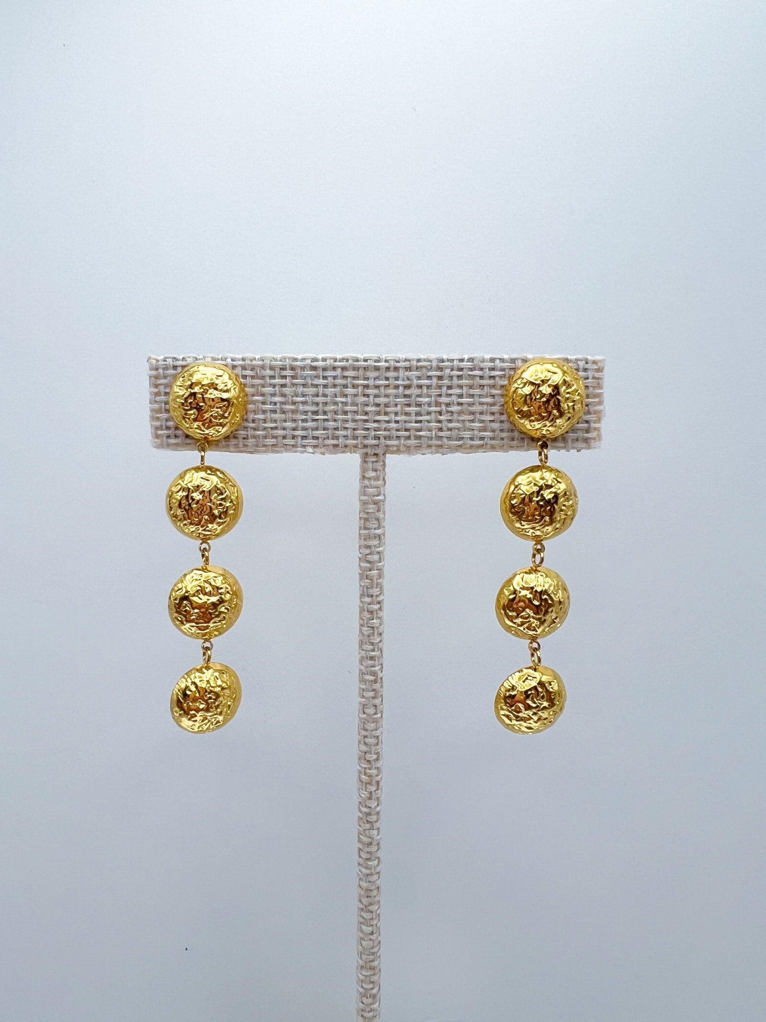 Gold textured cascade drop earrings