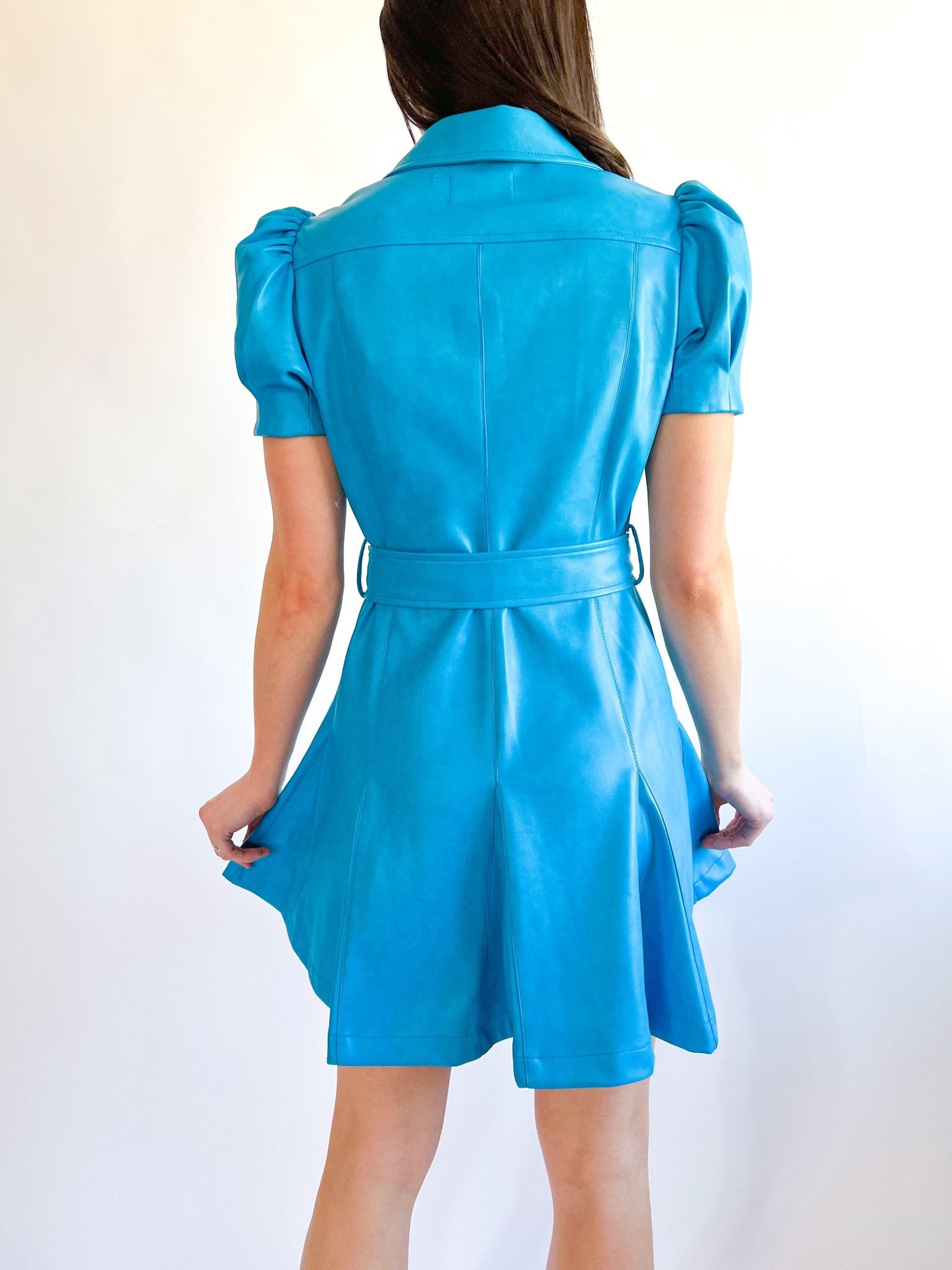 Vegan Leather Flutter Sleeve Dress - Swoon Boutique New Orleans