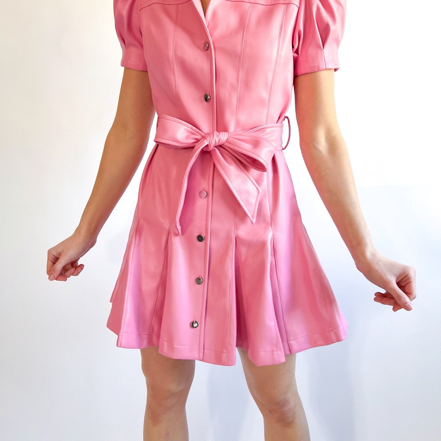 Vegan Leather Flutter Sleeve Dress - Swoon Boutique New Orleans