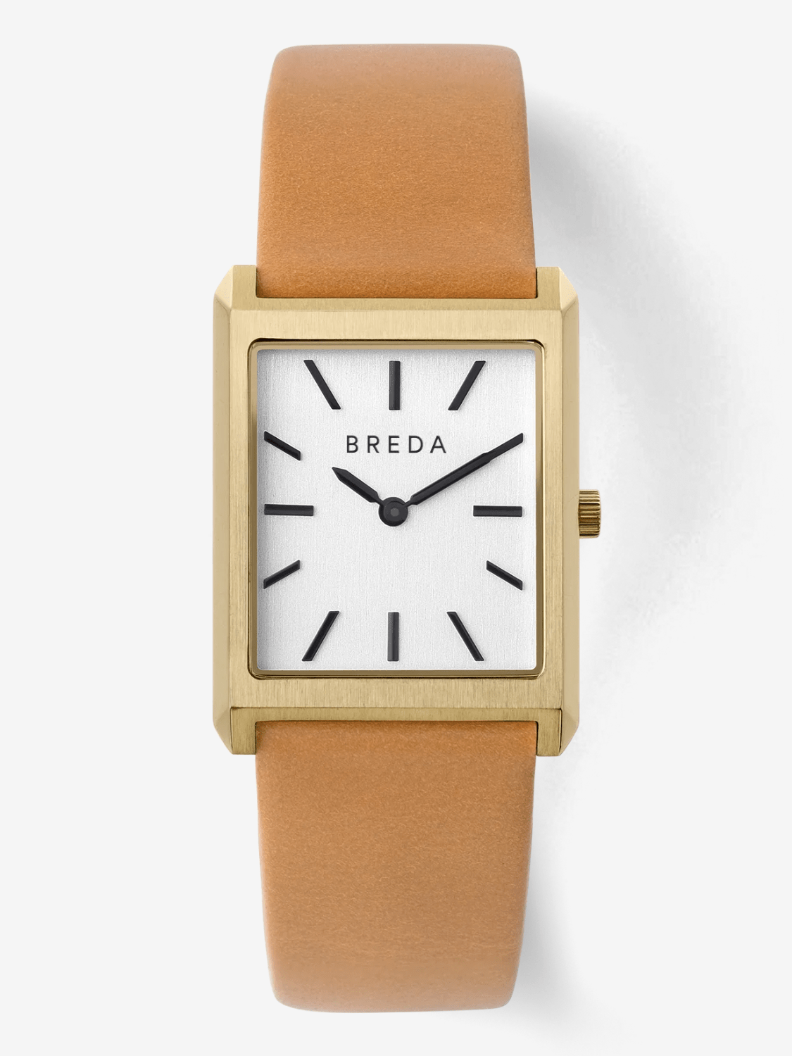 BREDA Virgil Leather Band Watch with slim 26mm rectangular case in tan or black