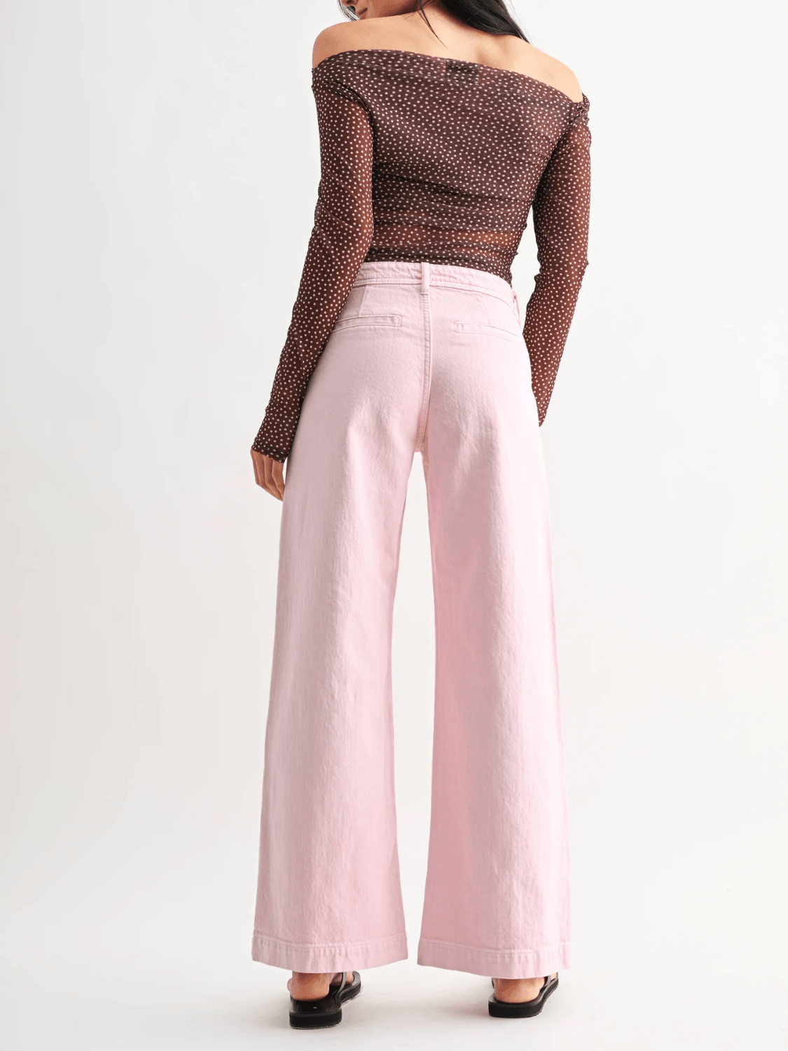 Pink wide leg jeans with patch pockets
