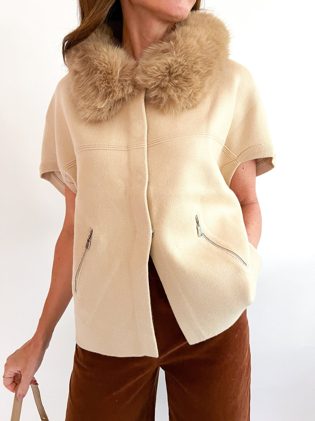 Wheat Faux Fur Trim Cardigan - Swoon Boutique New Orleans
